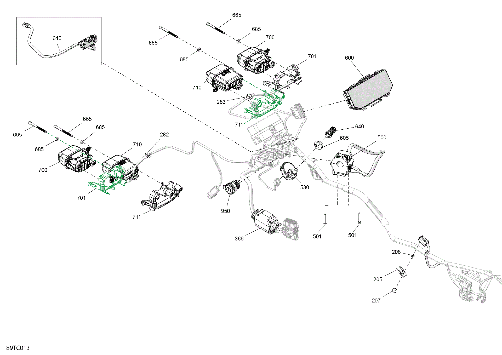 An Image of a Genuine Can-Am Parts Schematic Diagram showing the schematic - ELECTRIC - FRONT SECTION