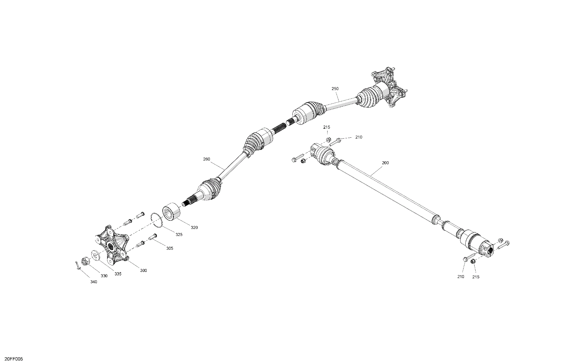 An Image of a Genuine Can-Am Parts Schematic Diagram showing the schematic - DRIVE - FRONT - COMMON PARTS