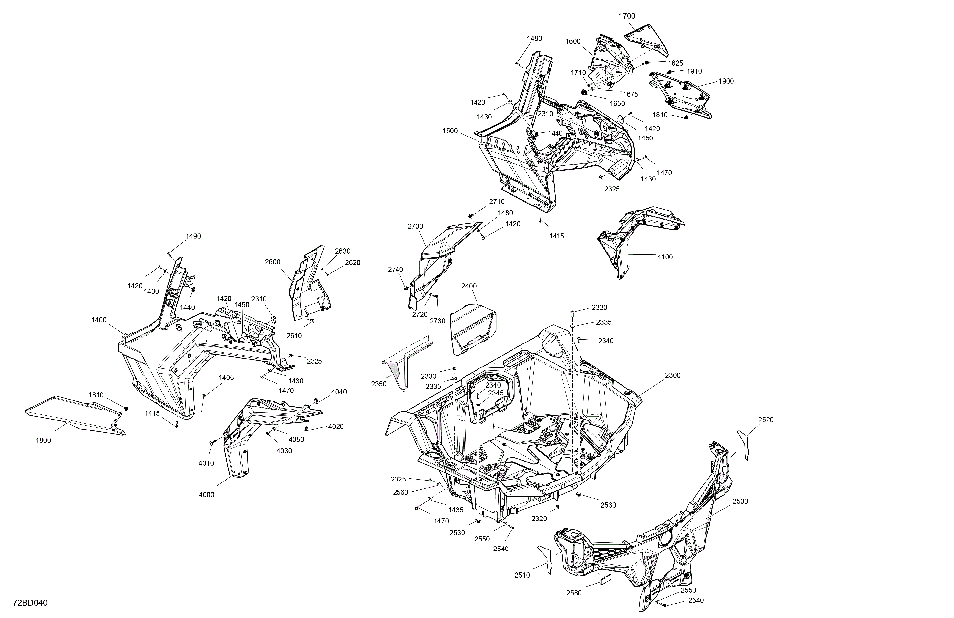 An Image of a Genuine Can-Am Parts Schematic Diagram showing the schematic - BODY - REAR SECTION