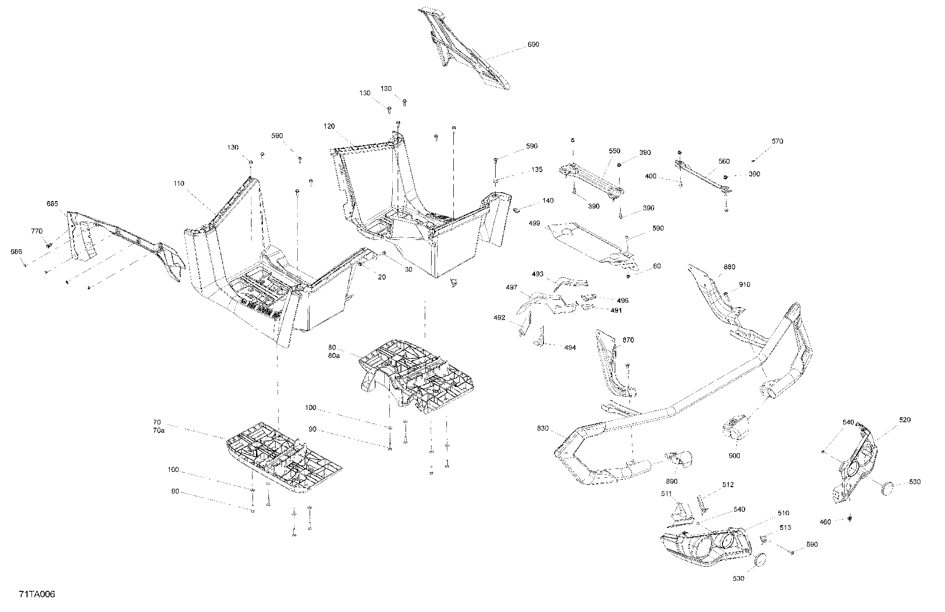 An Image of a Genuine Can-Am Parts Schematic Diagram showing the schematic - BODY - REAR SECTION