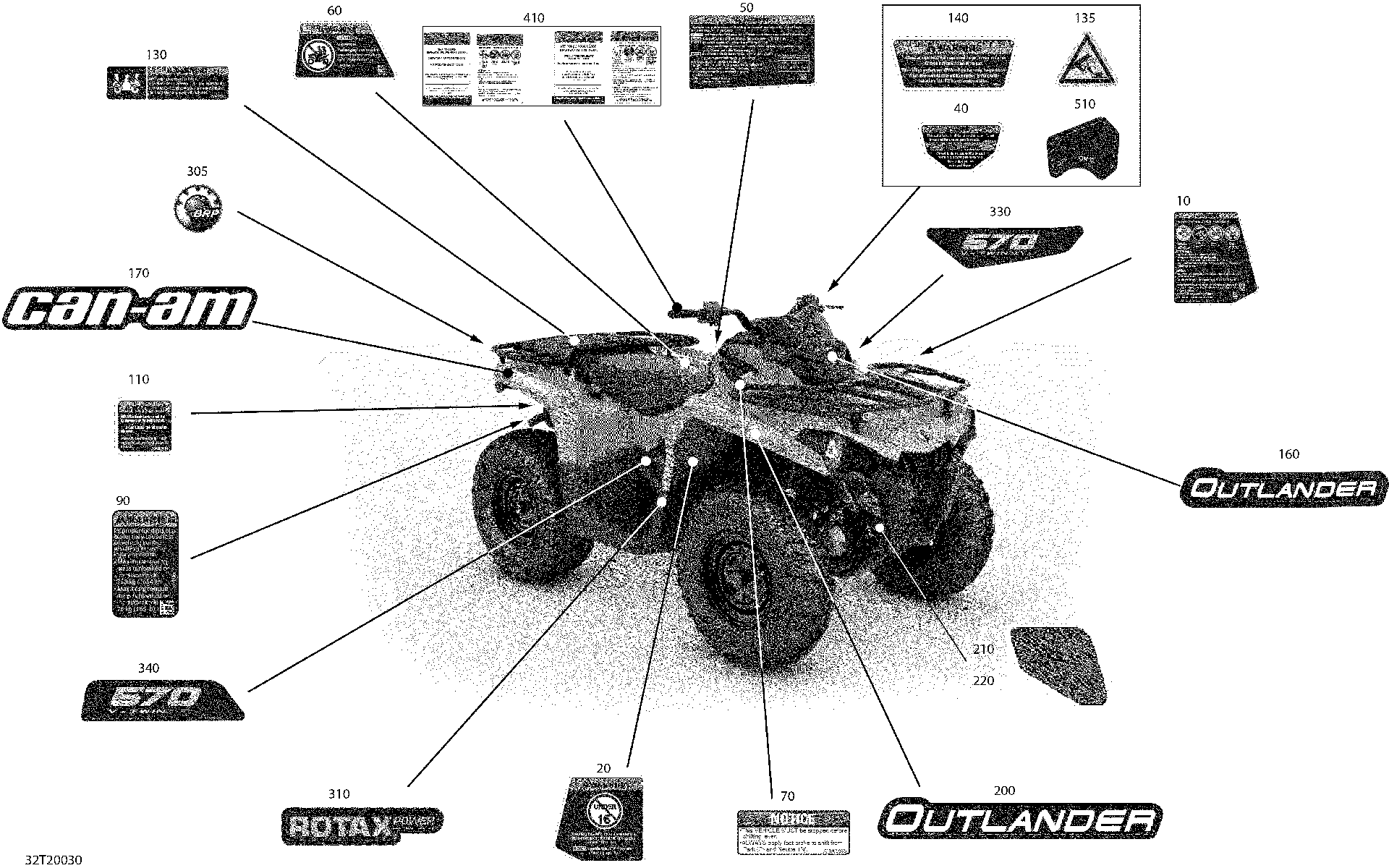 An Image of a Genuine Can-Am Parts Schematic Diagram showing the schematic - DECALS - STD - DPS