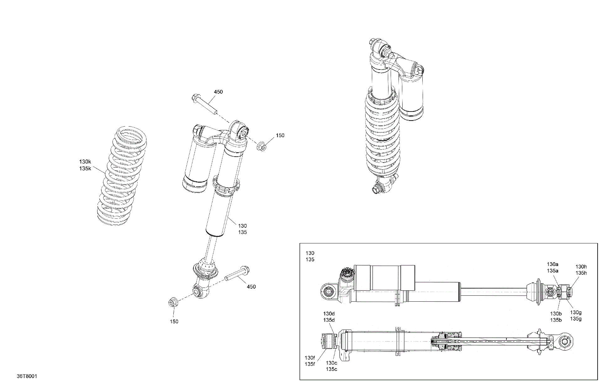 An Image of a Genuine Can-Am Parts Schematic Diagram showing the schematic - SUSPENSION - REAR SHOCKS
