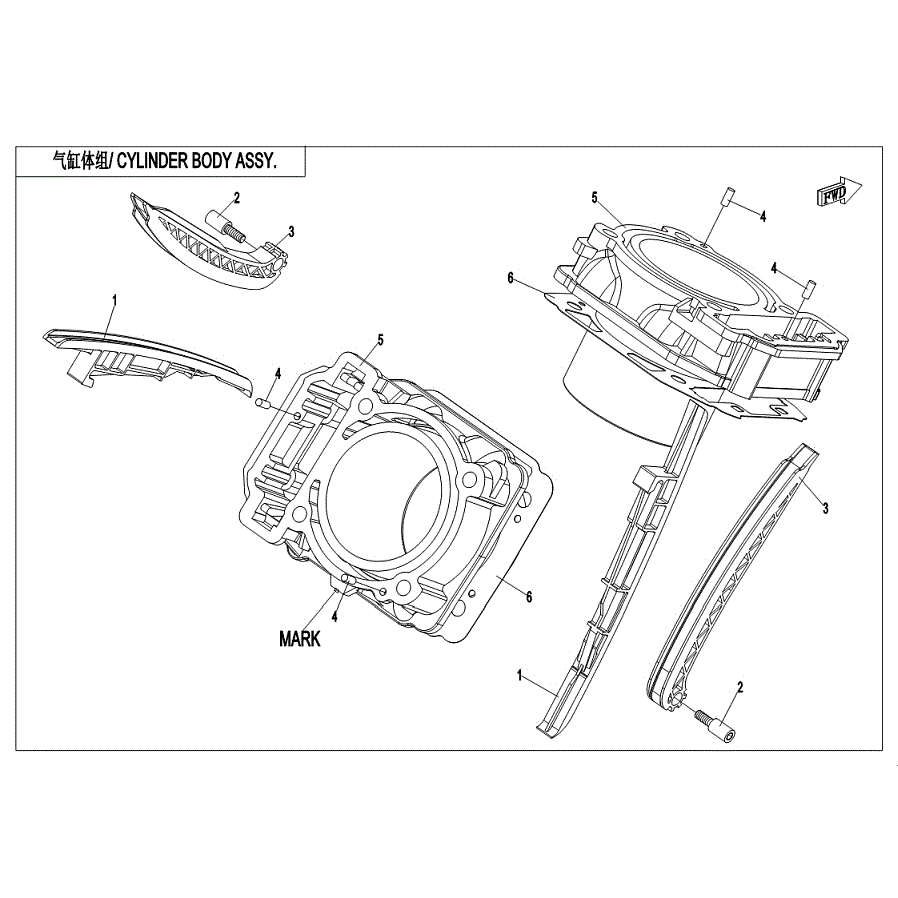 An Image of a Genuine CFMOTO Parts Schematic Diagram showing the schematic - CYLINDER BODY ASSY. - 2019 CFMOTO ZFORCE 800 EX