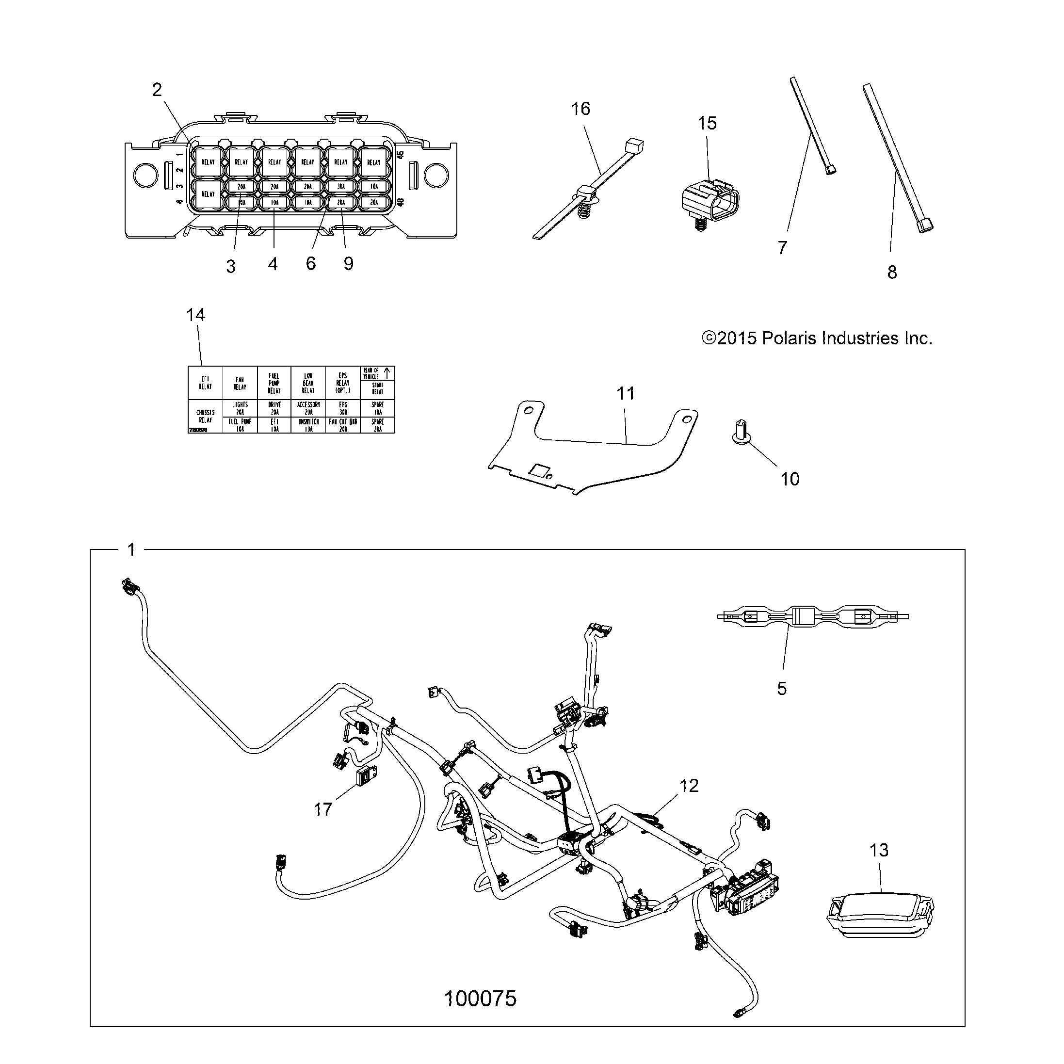 An Image of a Genuine Polaris Parts Schematic Diagram showing the schematic - ELECTRICAL: HARNESS - 2016 POLARIS SPORTSMAN TOURING 1000