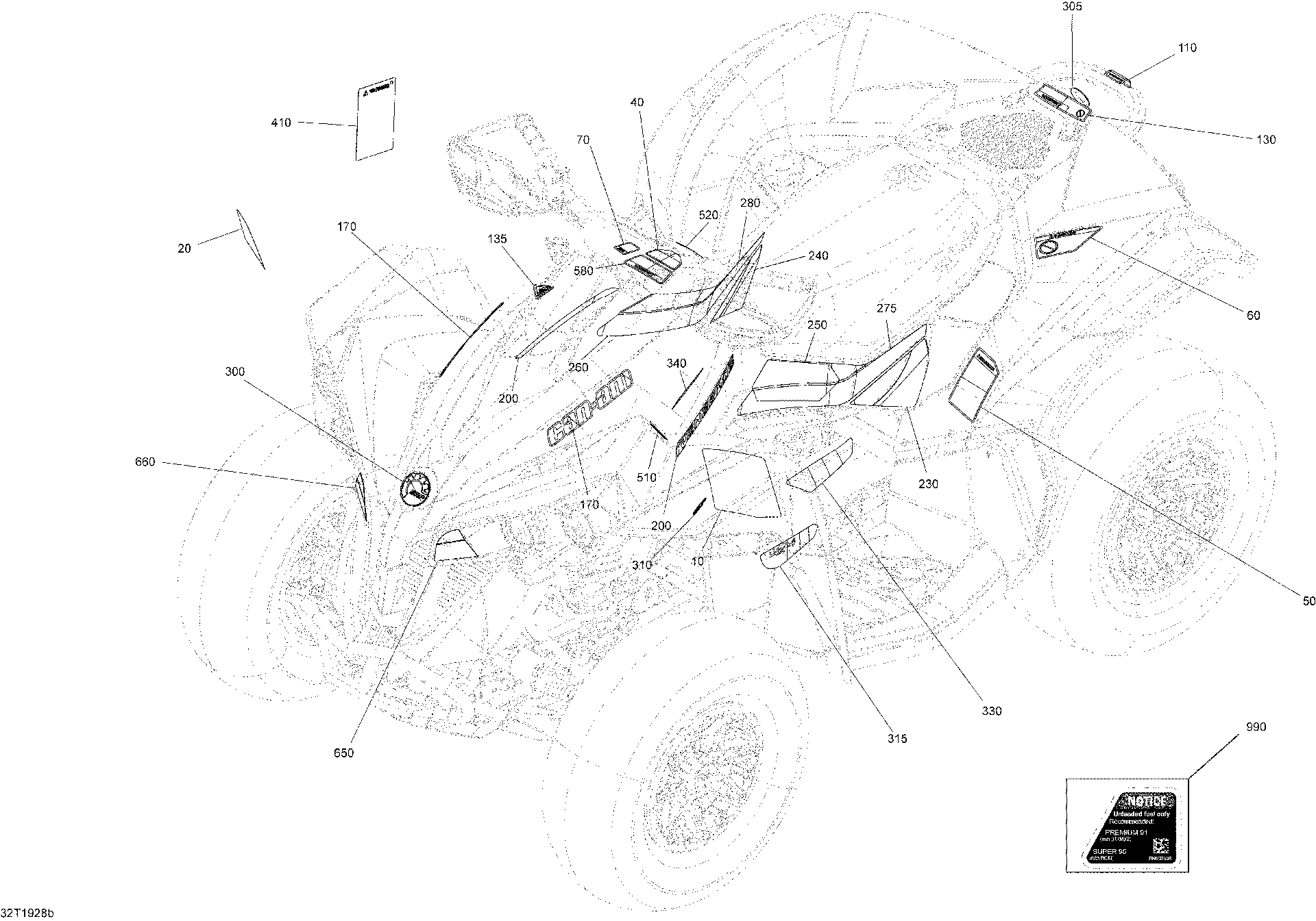 An Image of a Genuine Can-Am Parts Schematic Diagram showing the schematic - DECALS X MR