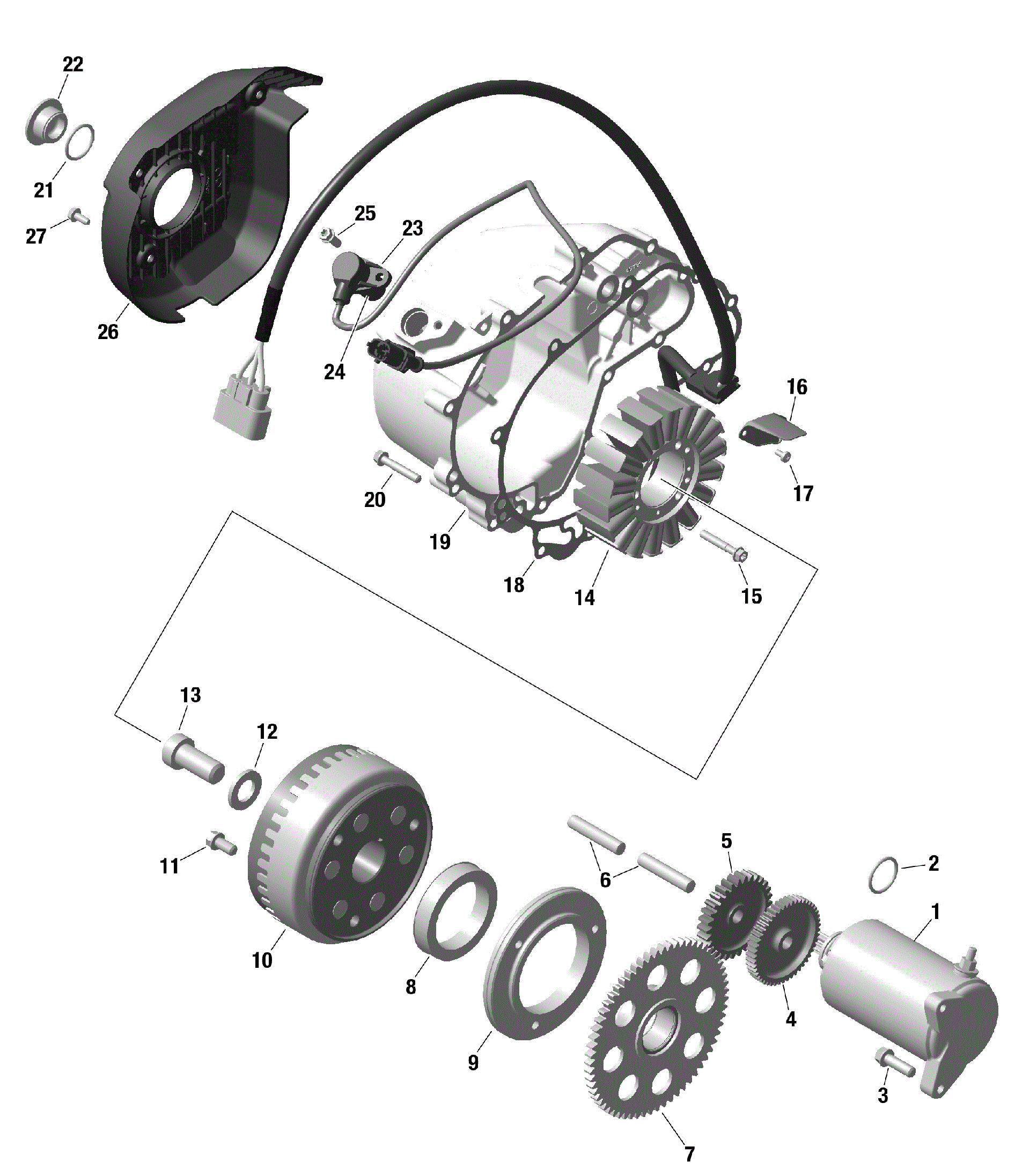 An Image of a Genuine Can-Am Parts Schematic Diagram showing the schematic - ROTAX - MAGNETO AND ELECTRIC STARTER