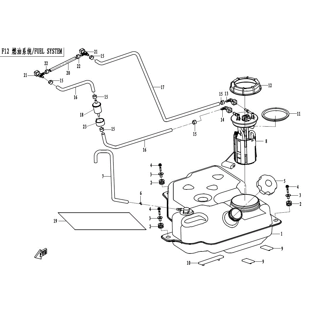 An Image of a Genuine CFMOTO Parts Schematic Diagram showing the schematic - FUEL SYSTEM - 2017 CFMOTO ZFORCE 800 Trail