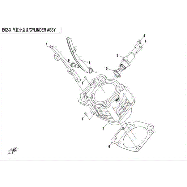 An Image of a Genuine CFMOTO Parts Schematic Diagram showing the schematic - CYLINDER ASSY - 2016 CFMOTO ZFORCE 500