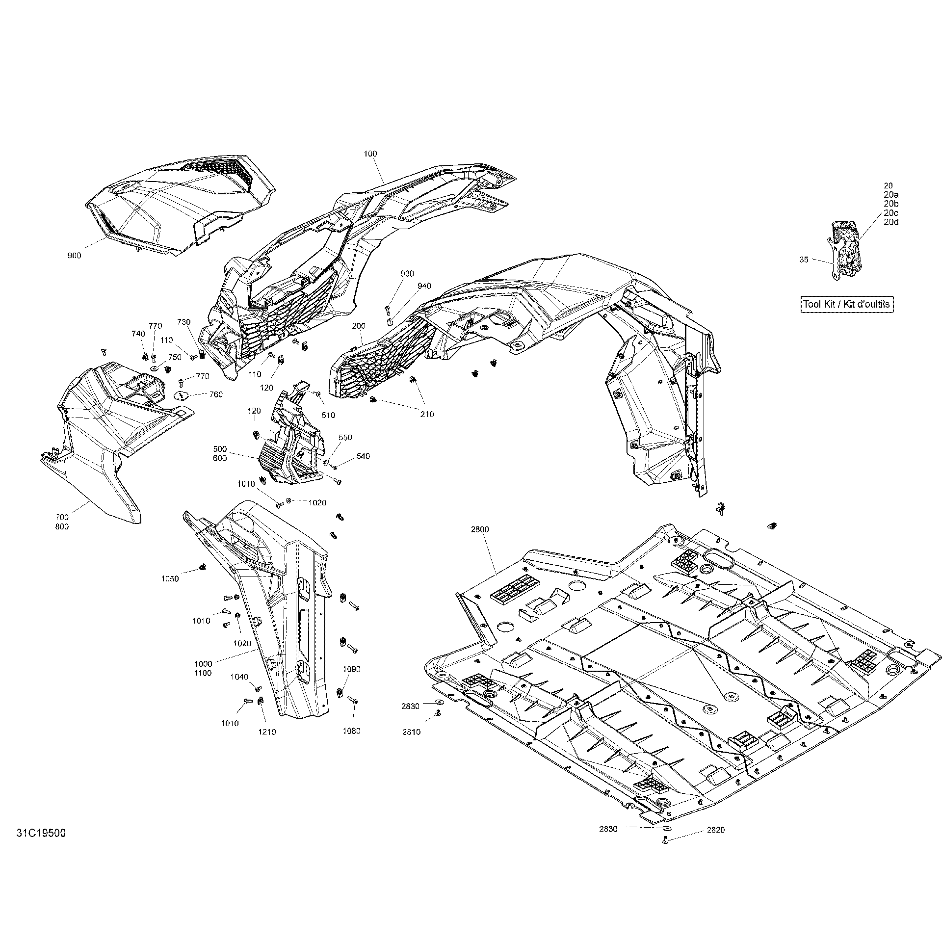 An Image of a Genuine Can-Am Parts Schematic Diagram showing the schematic - BODY - FRONT PARTS - RED