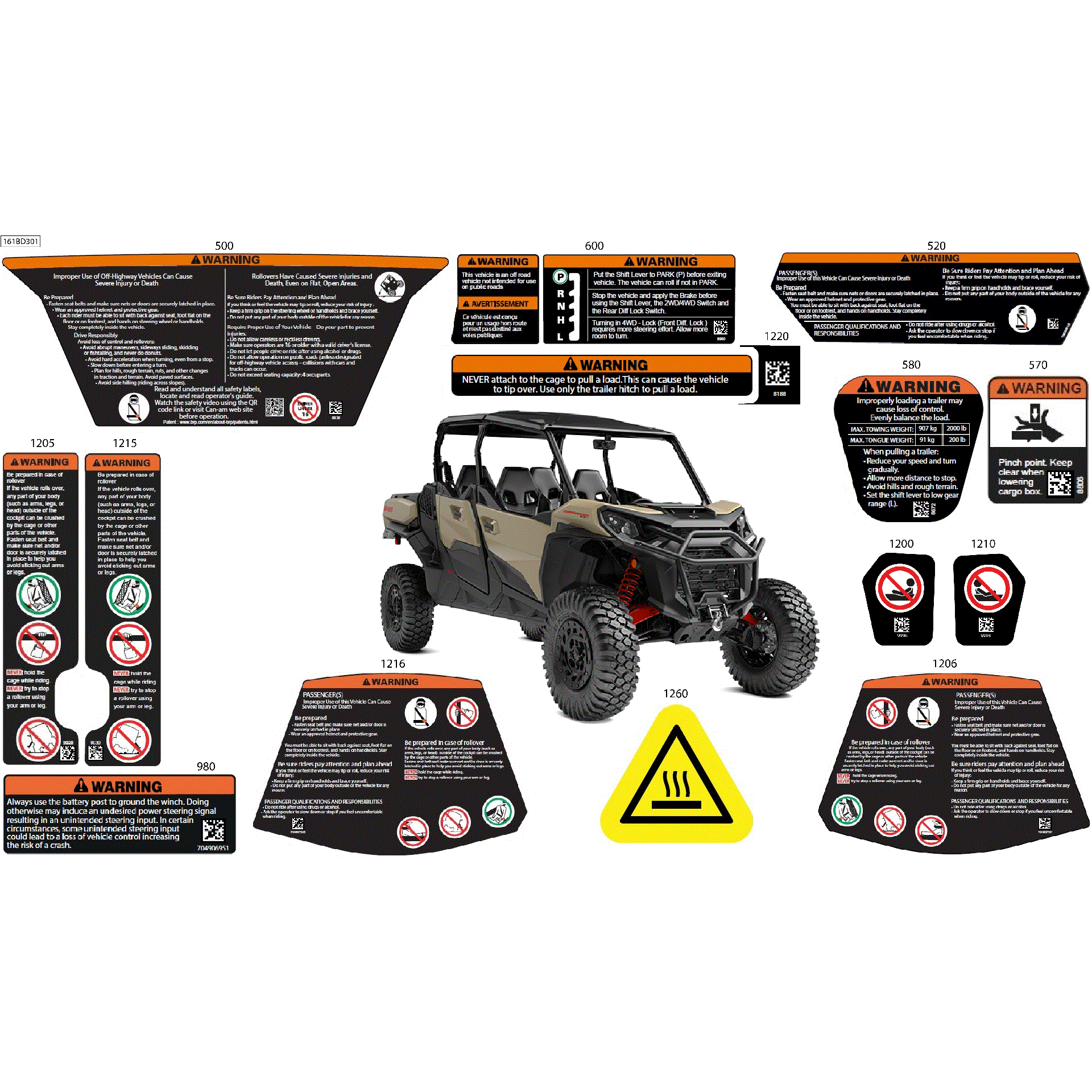 An Image of a Genuine Can-Am Parts Schematic Diagram showing the schematic - BODY - WARNING DECALS