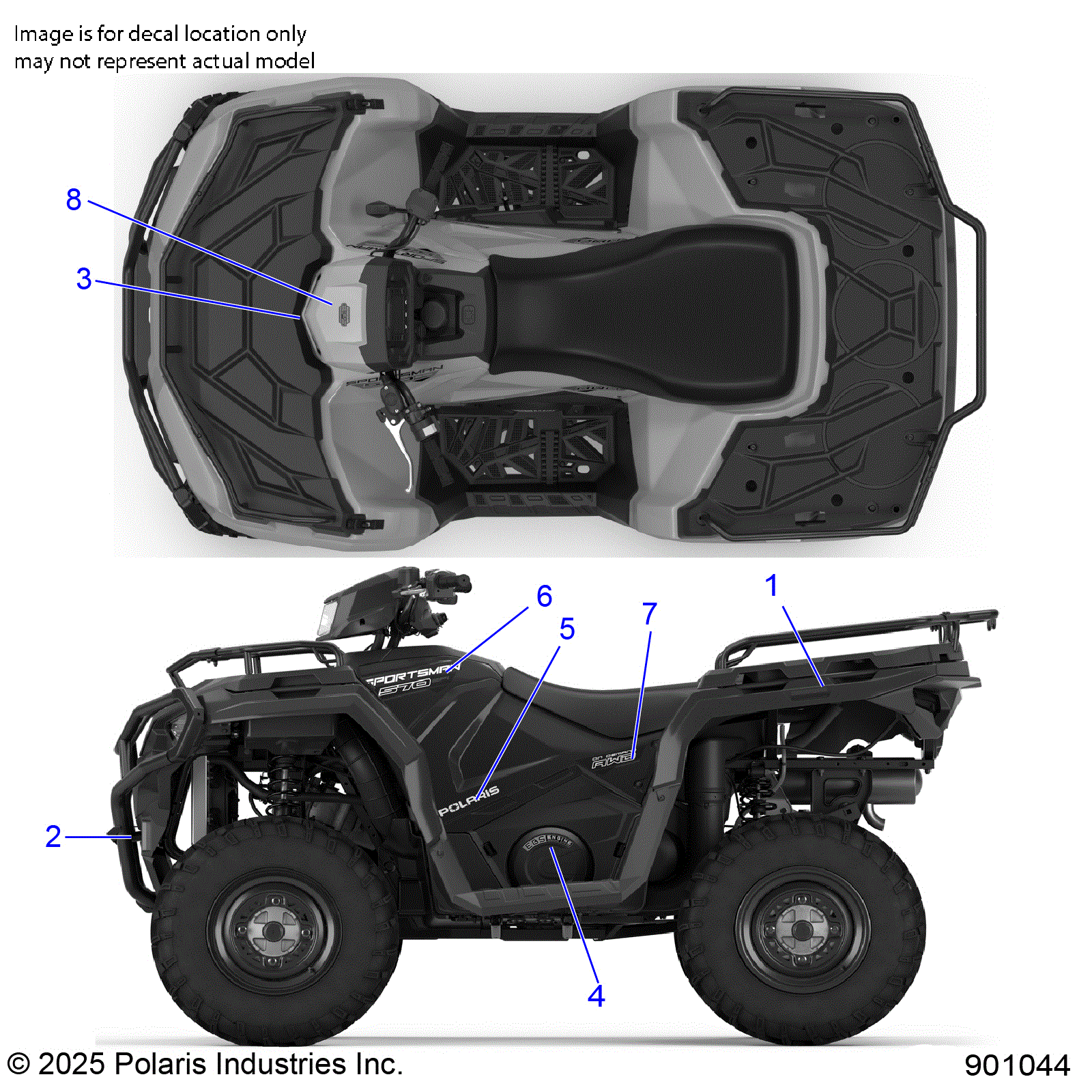 An Image of a Genuine Polaris Parts Schematic Diagram showing the schematic - BODY: DECALS GRAPHIC - 2026 POLARIS SPORTSMAN 570 EPS