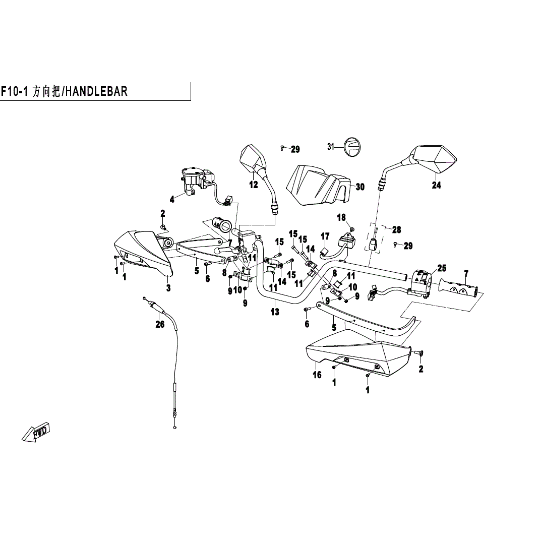 An Image of a genuine CFMOTO Parts Schematic Diagram showing the group - HANDLEBAR - 2016 CFMOTO CFORCE 500 HO