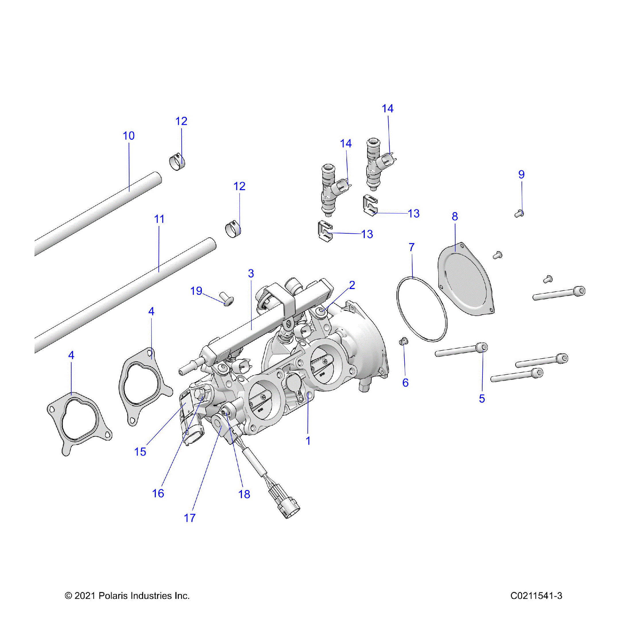 An Image of a Genuine Polaris Parts Schematic Diagram showing the schematic - ENGINE: THROTTLE BODY - 2024 POLARIS SPORTSMAN 850 HIGH LIFTER
