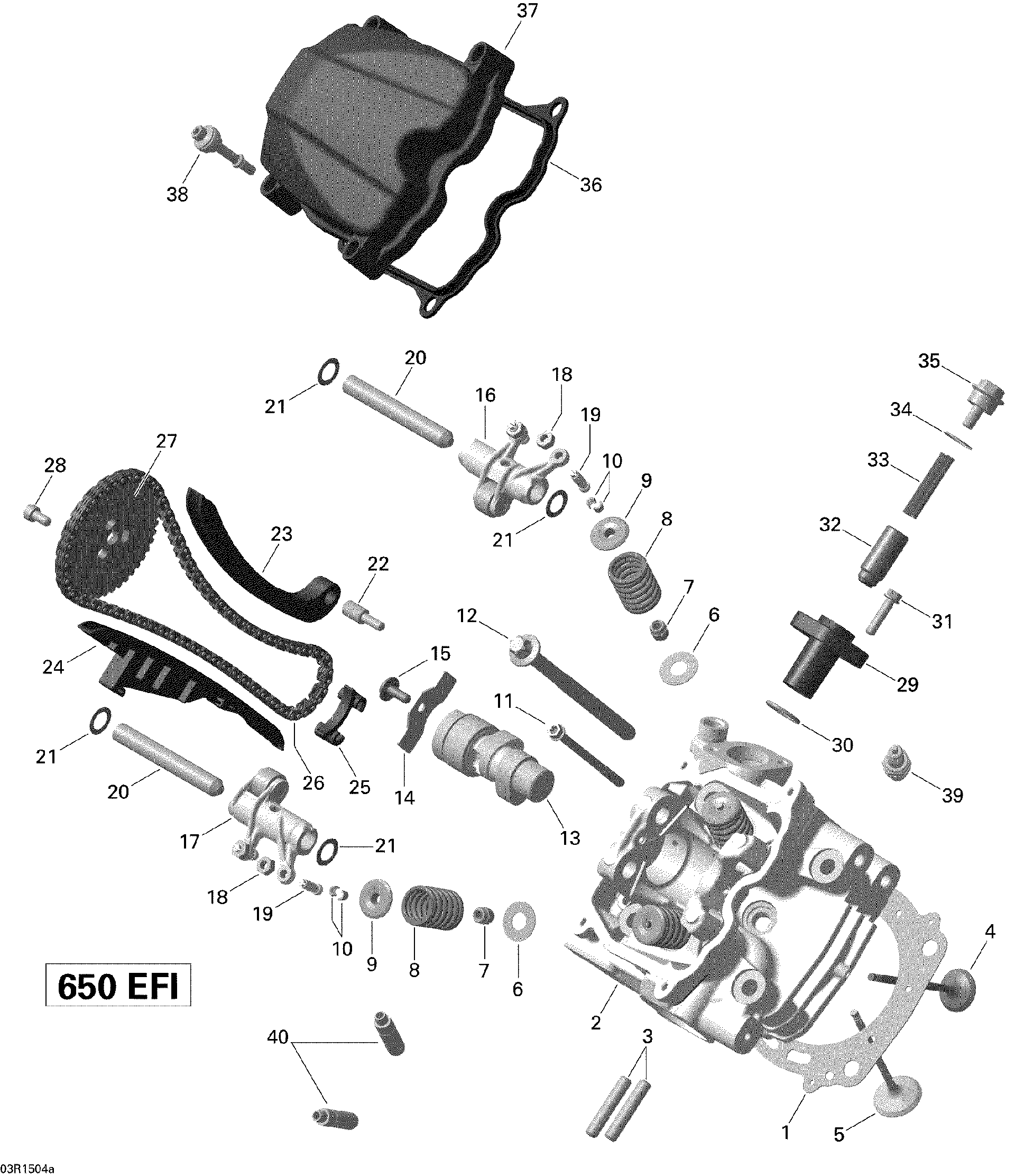 An Image of a Genuine Can-Am Parts Schematic Diagram showing the schematic - CYLINDER HEAD FRONT _03R1504A