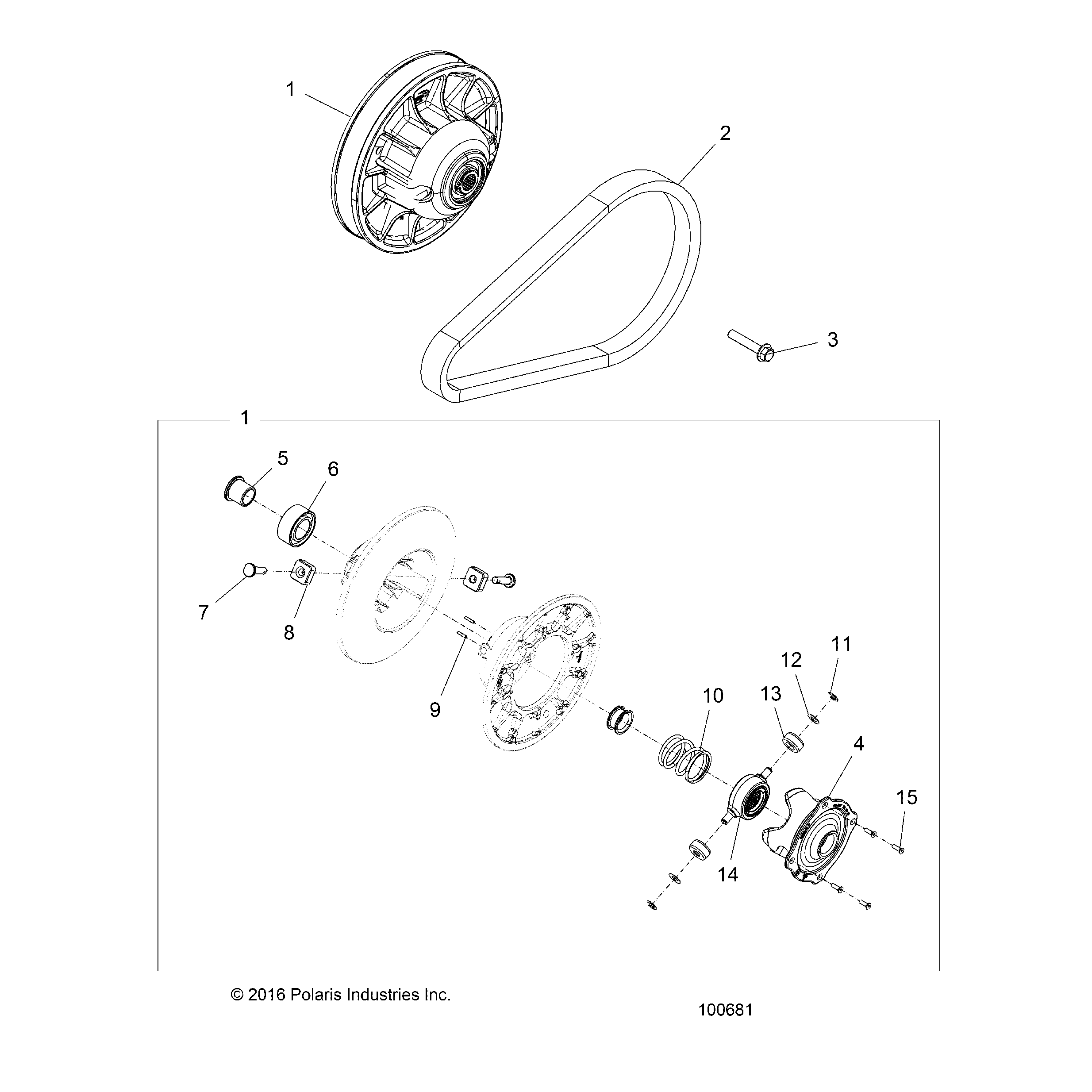 An Image of a Genuine Polaris Parts Schematic Diagram showing the schematic - DRIVE TRAIN: CLUTCH SECONDARY - 2018 POLARIS ACE 900 EPS XC