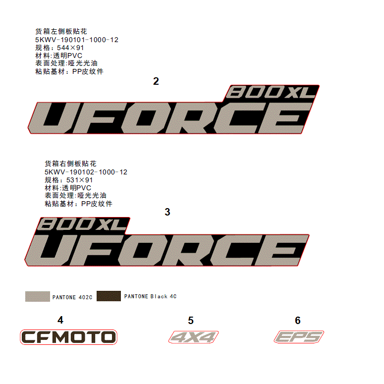 An Image of a Genuine CFMOTO Parts Schematic Diagram showing the schematic - DECAL KITS (TRUE TIMBER CAMO) - 2025 CFMOTO UFORCE 800 XL