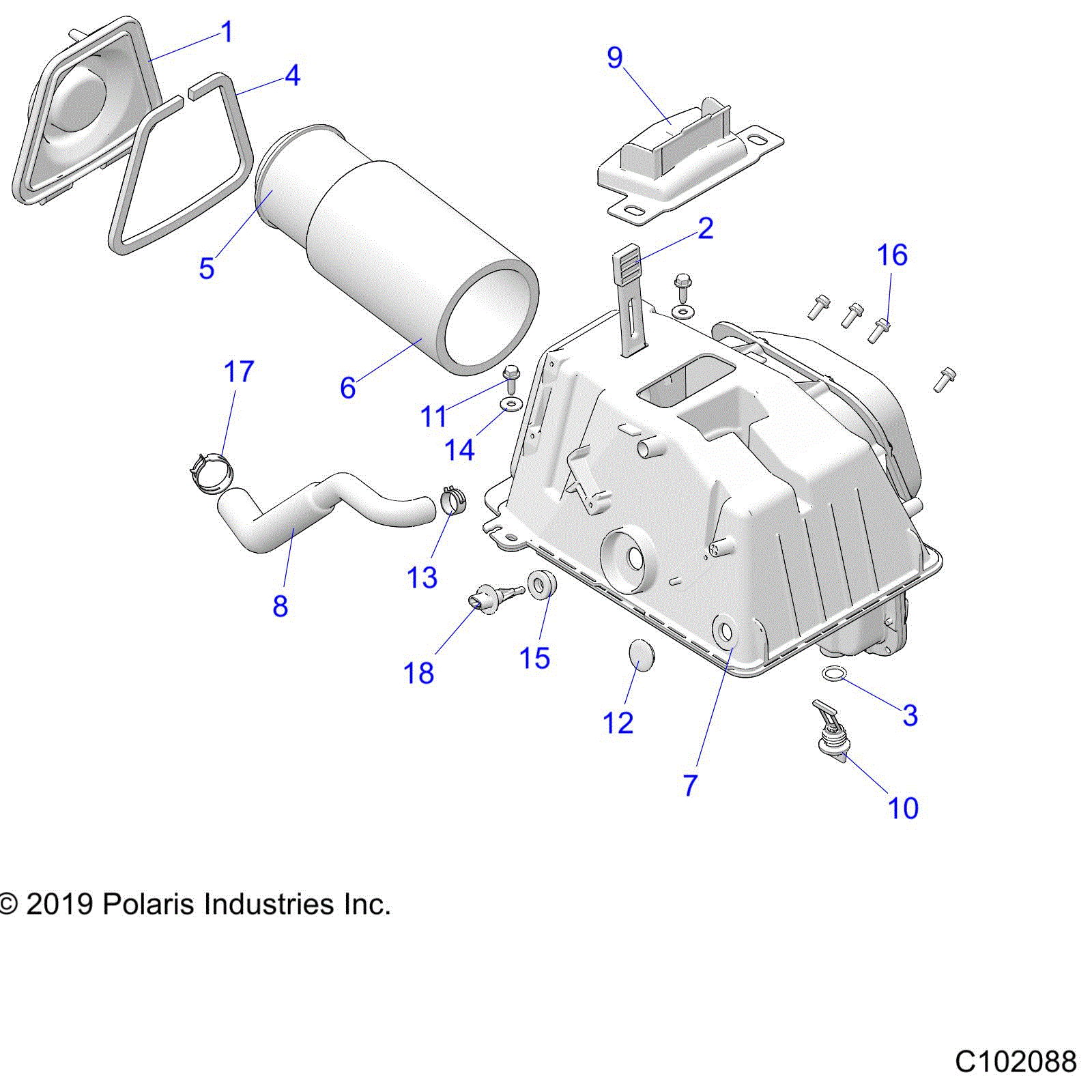 An Image of a Genuine Polaris Parts Schematic Diagram showing the schematic - ENGINE: AIR INTAKE - 2020 POLARIS SPORTSMAN XP 1000 S 55"