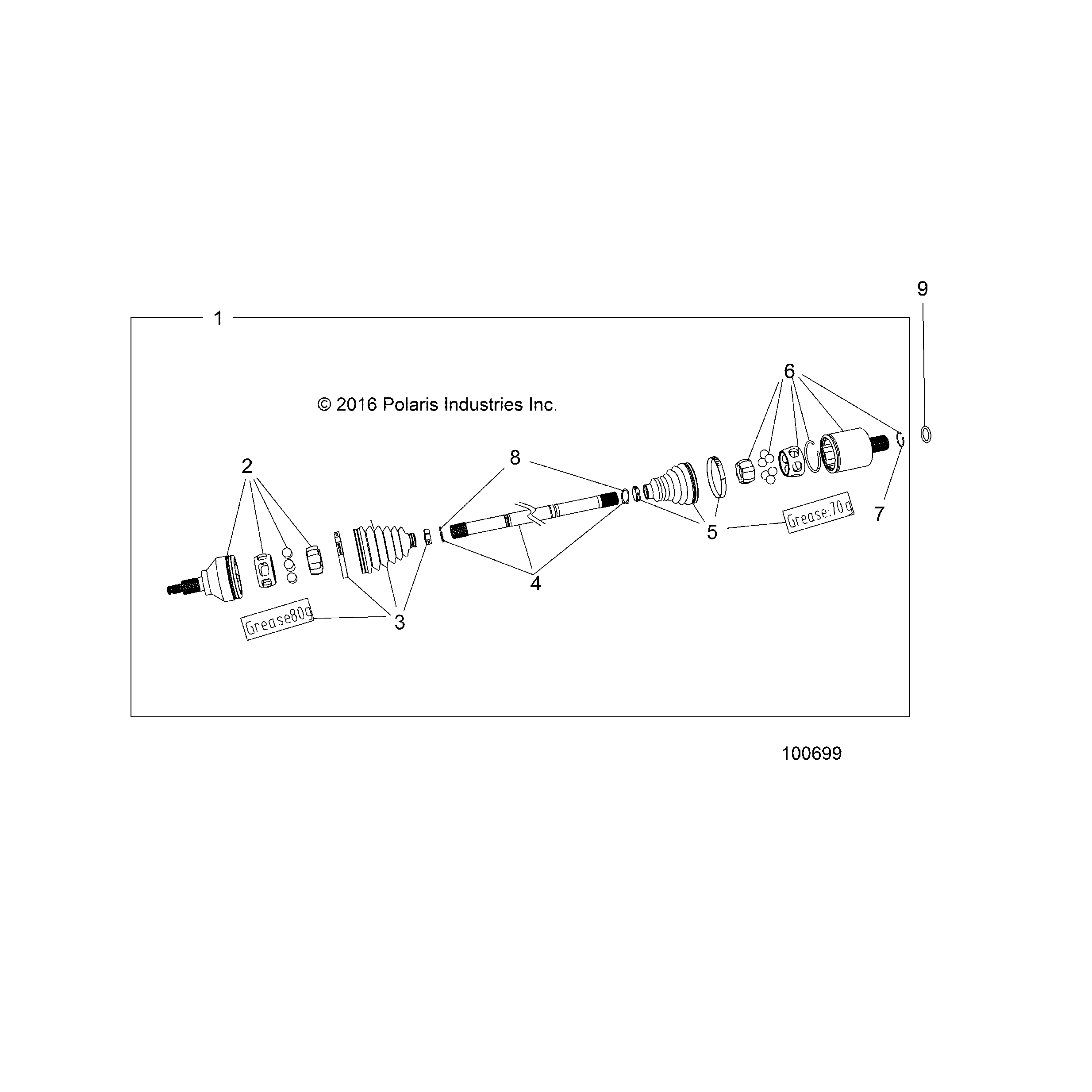 An Image of a Genuine Polaris Parts Schematic Diagram showing the schematic - DRIVE TRAIN: REAR DRIVE SHAFT - 2018 POLARIS SPORTSMAN 570 EFI UTE
