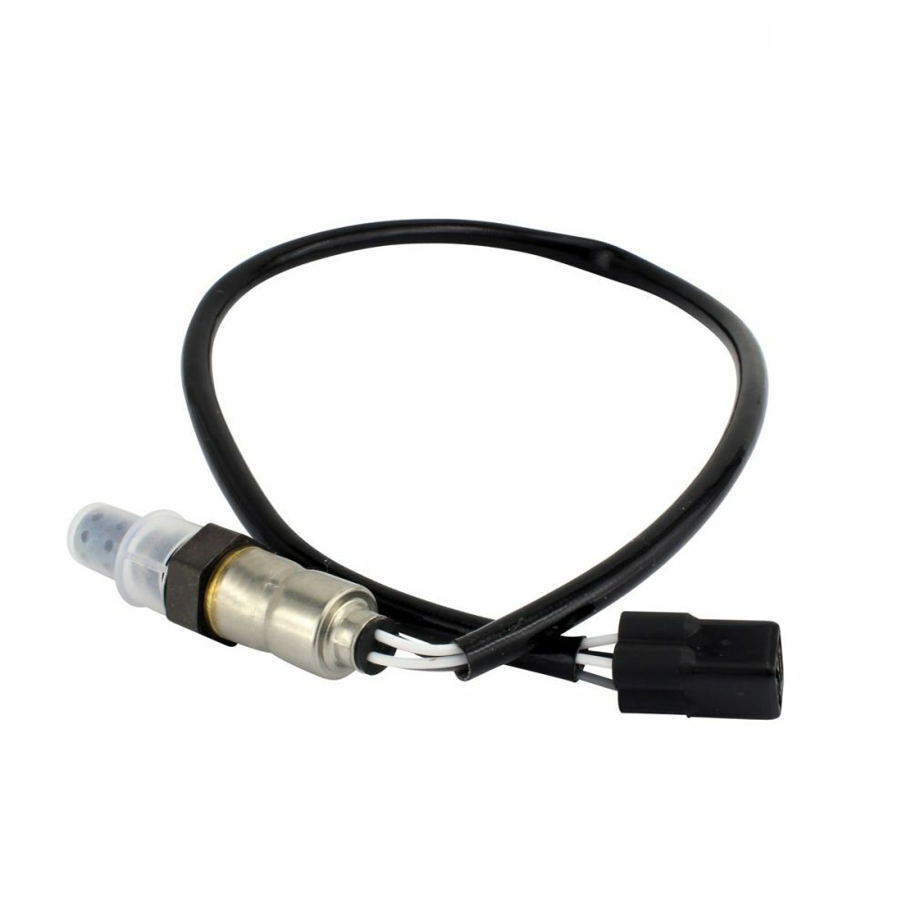 Metal cylindrical sensor with black wire and rectangular black connector plug.