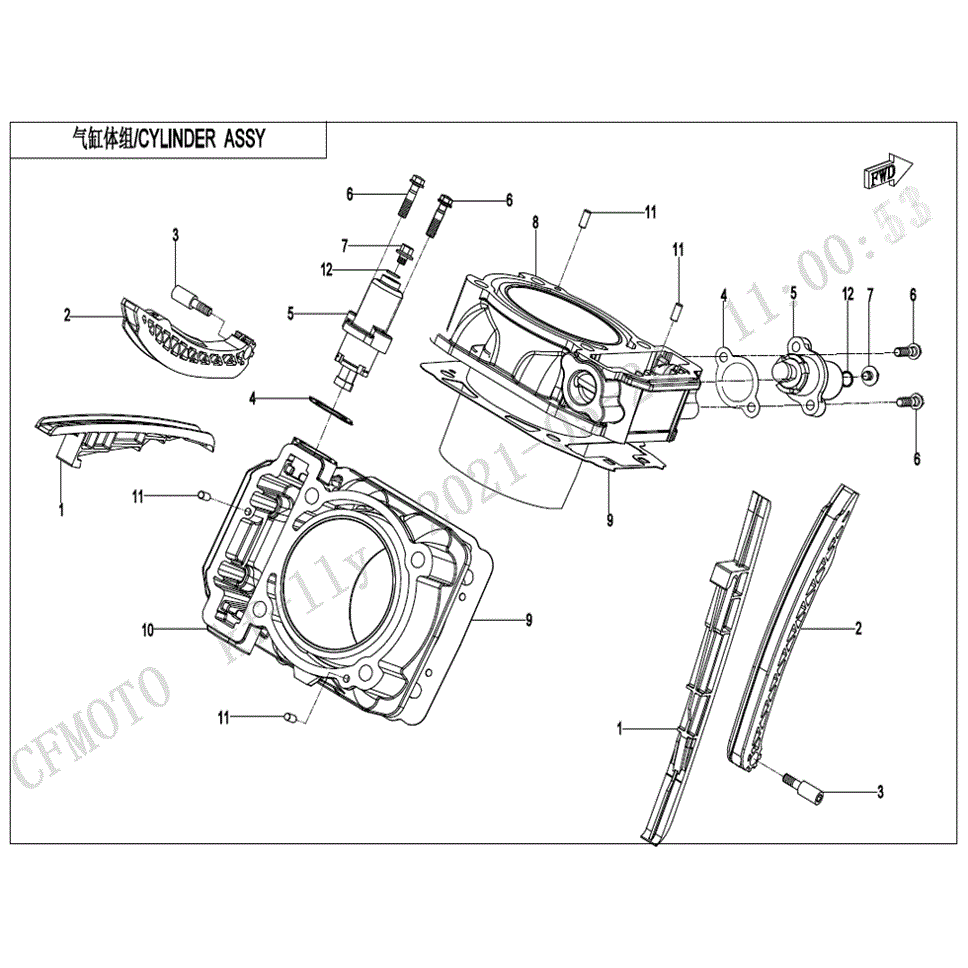 An Image of a Genuine CFMOTO Parts Schematic Diagram showing the schematic - CYLINDER ASSY. - 2022 CFMOTO ZFORCE 950 HO EX