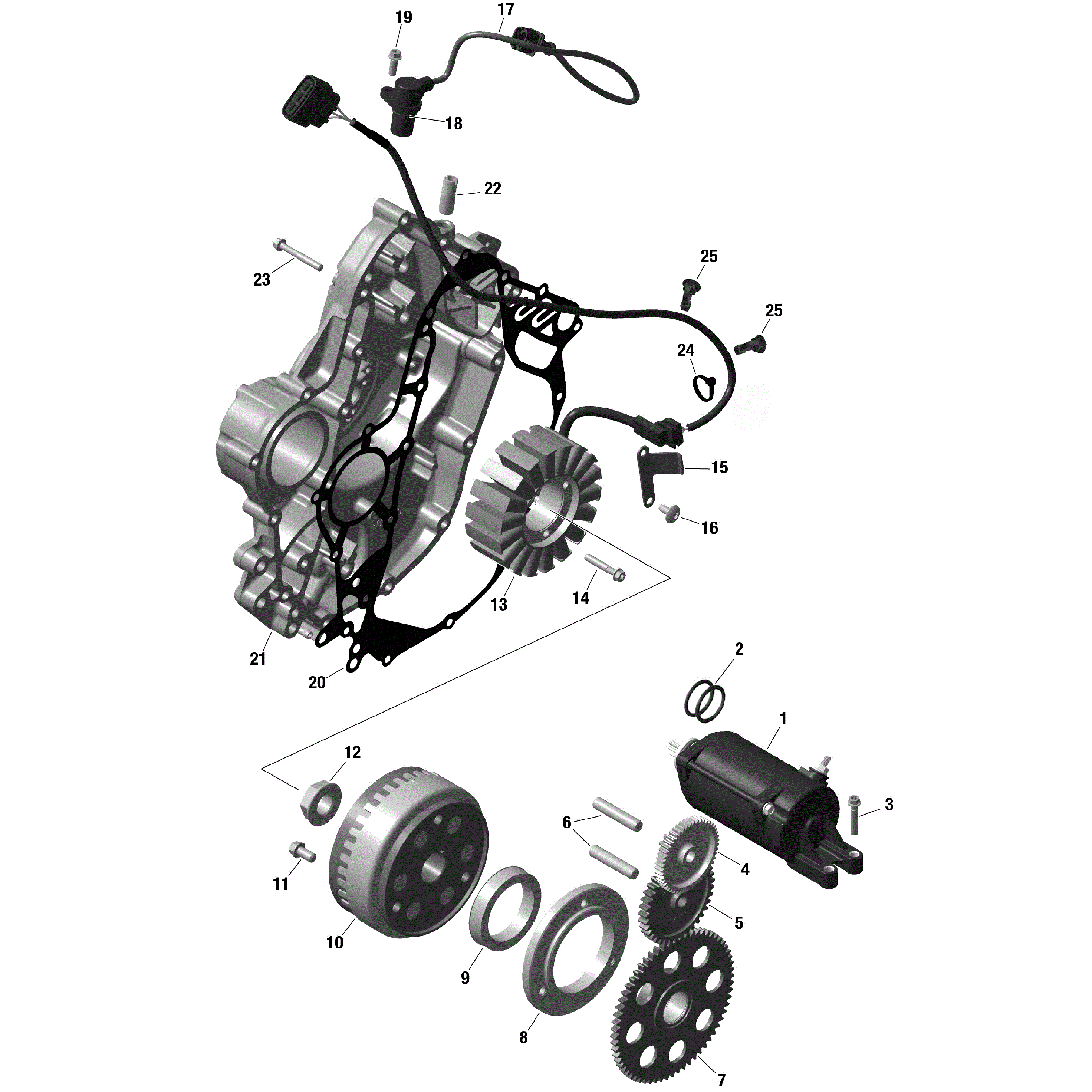 An Image of a Genuine Can-Am Parts Schematic Diagram showing the schematic - ROTAX - MAGNETO AND ELECTRIC STARTER