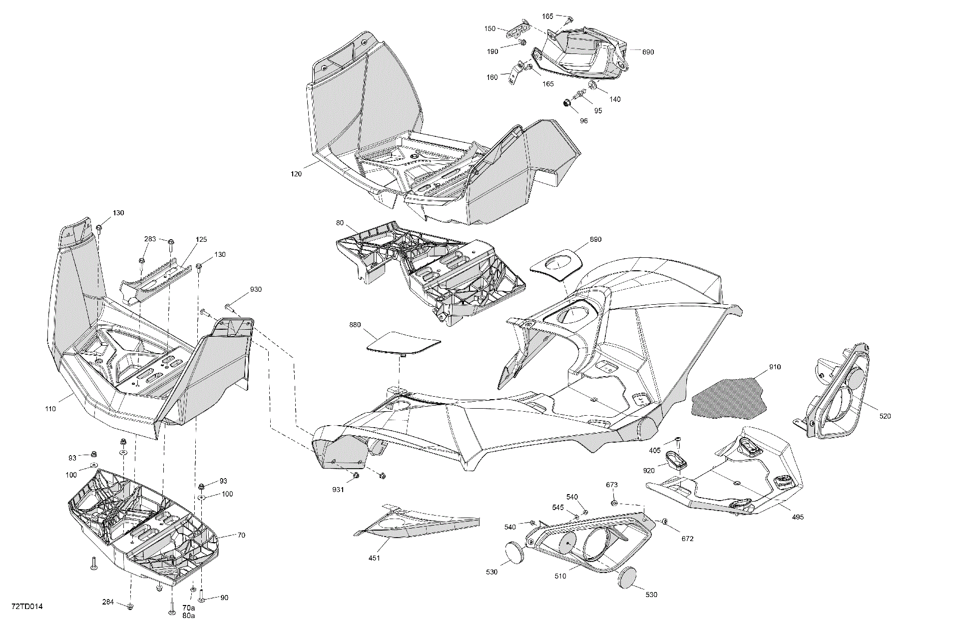 An Image of a Genuine Can-Am Parts Schematic Diagram showing the schematic - BODY - REAR SECTION