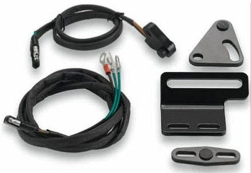 The Snow Plow Lift Limit Control by Warn is shown on a white background, featuring black wiring with connectors and various metal mounting brackets for automotive or electronic installation.