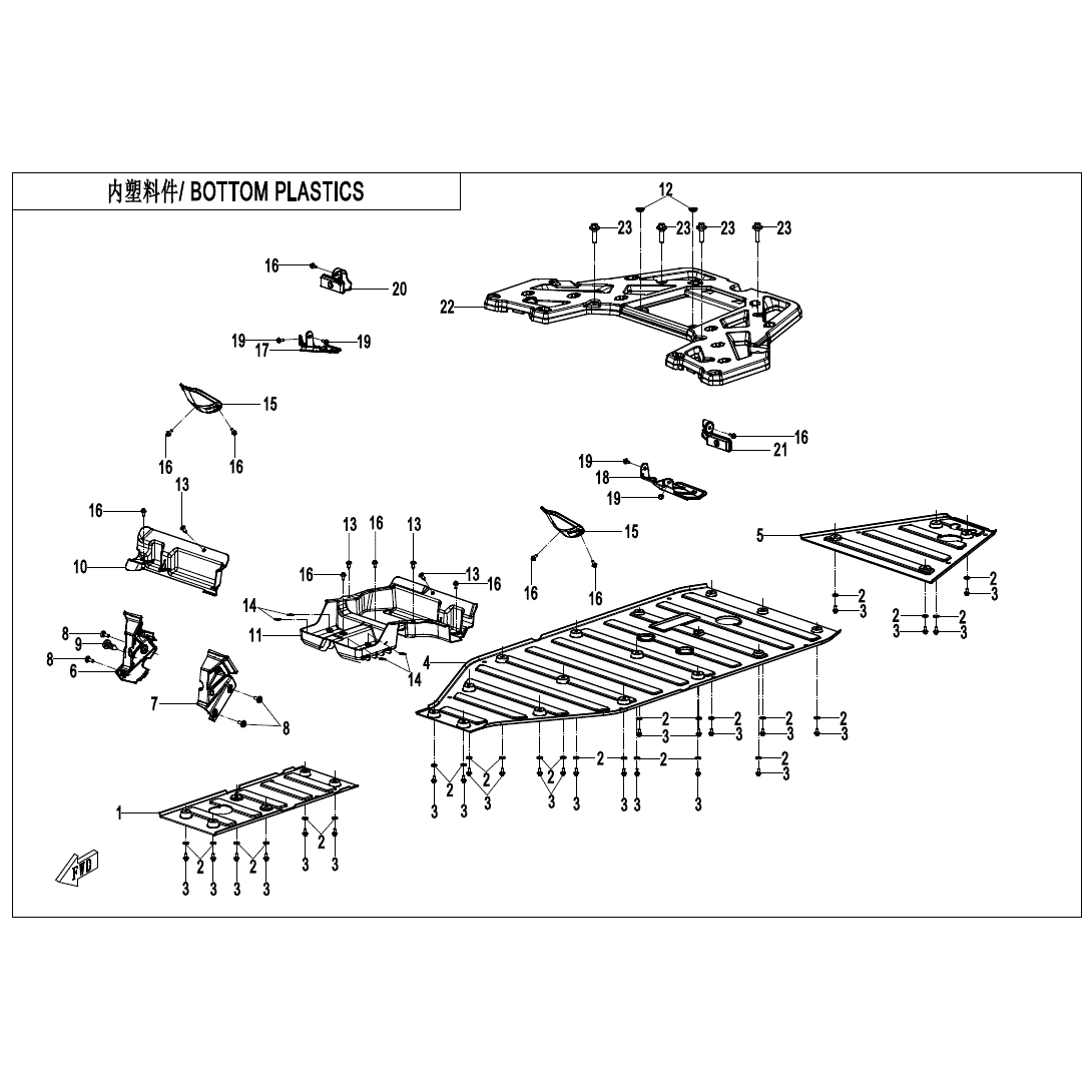 An Image of a Genuine CFMOTO Parts Schematic Diagram showing the schematic - REAR PLASTIC(4) - 2021 CFMOTO ZFORCE 950 Sport