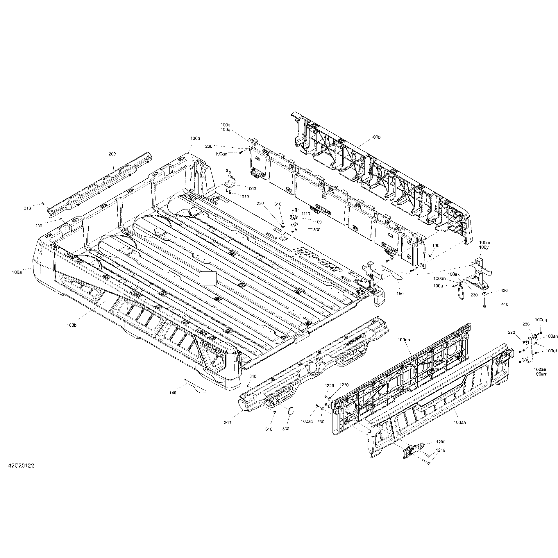 An Image of a Genuine Can-Am Parts Schematic Diagram showing the schematic - REAR CARGO BOX