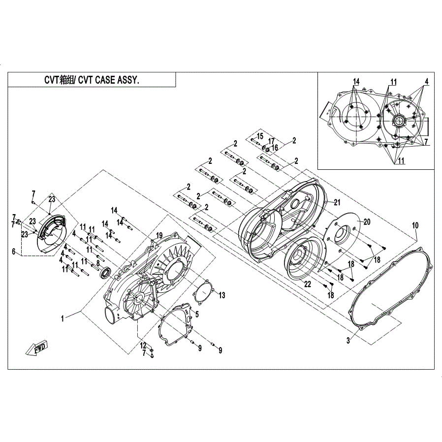 An Image of a Genuine CFMOTO Parts Schematic Diagram showing the schematic - CVT HOUSE - 2019 CFMOTO ZFORCE 500