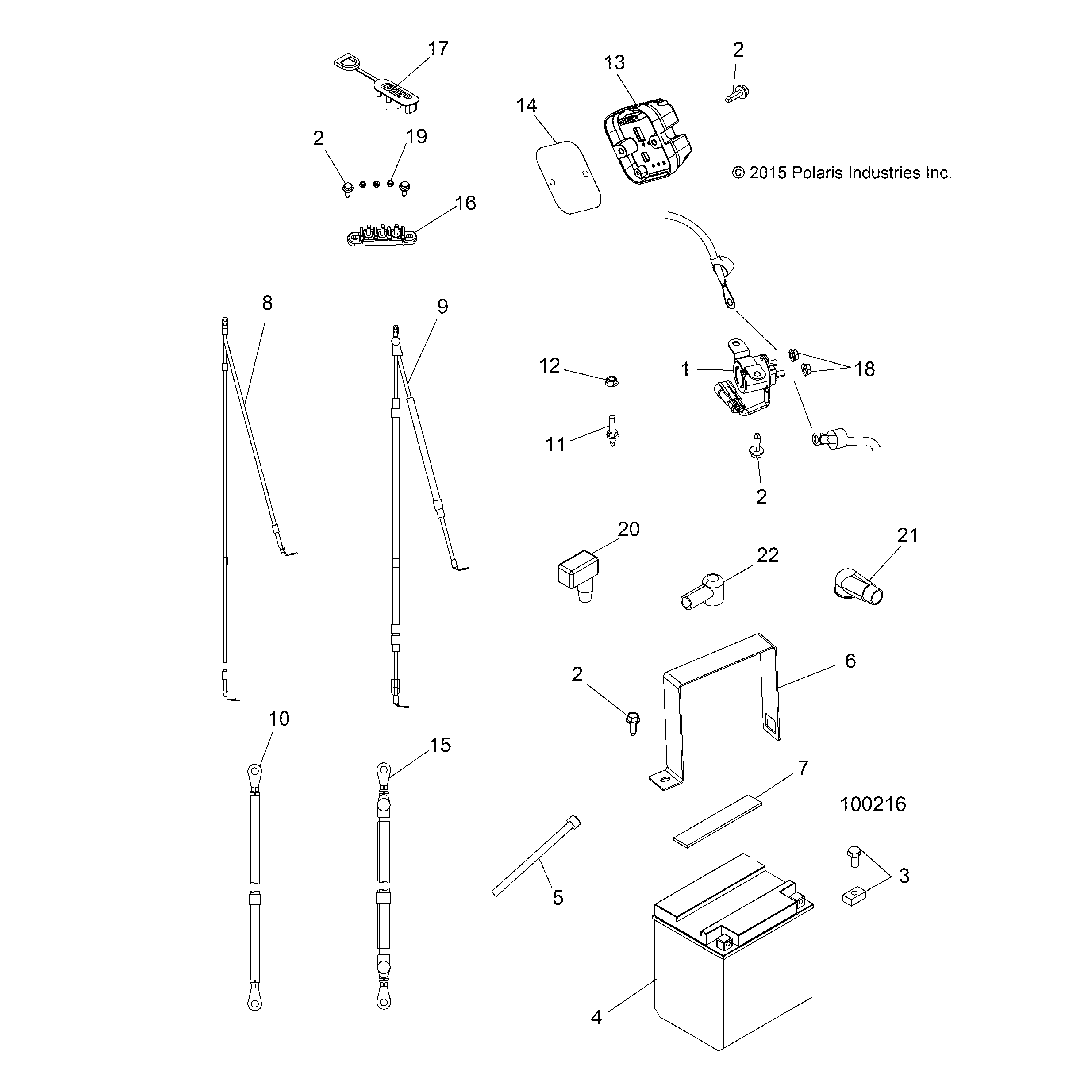 An Image of a Genuine Polaris Parts Schematic Diagram showing the schematic - ELECTRICAL: BATTERY - 2016 POLARIS ACE 900 EFI EPS