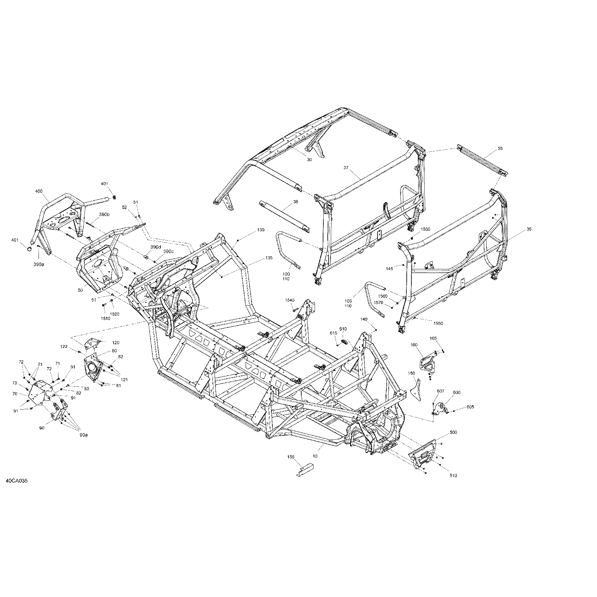 An Image of a Genuine Can-Am Parts Schematic Diagram showing the schematic - FRAME - SYSTEM