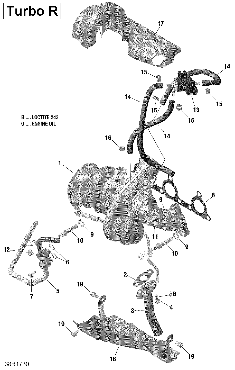 An Image of a Genuine Can-Am Parts Schematic Diagram showing the schematic - TURBOCHARGER