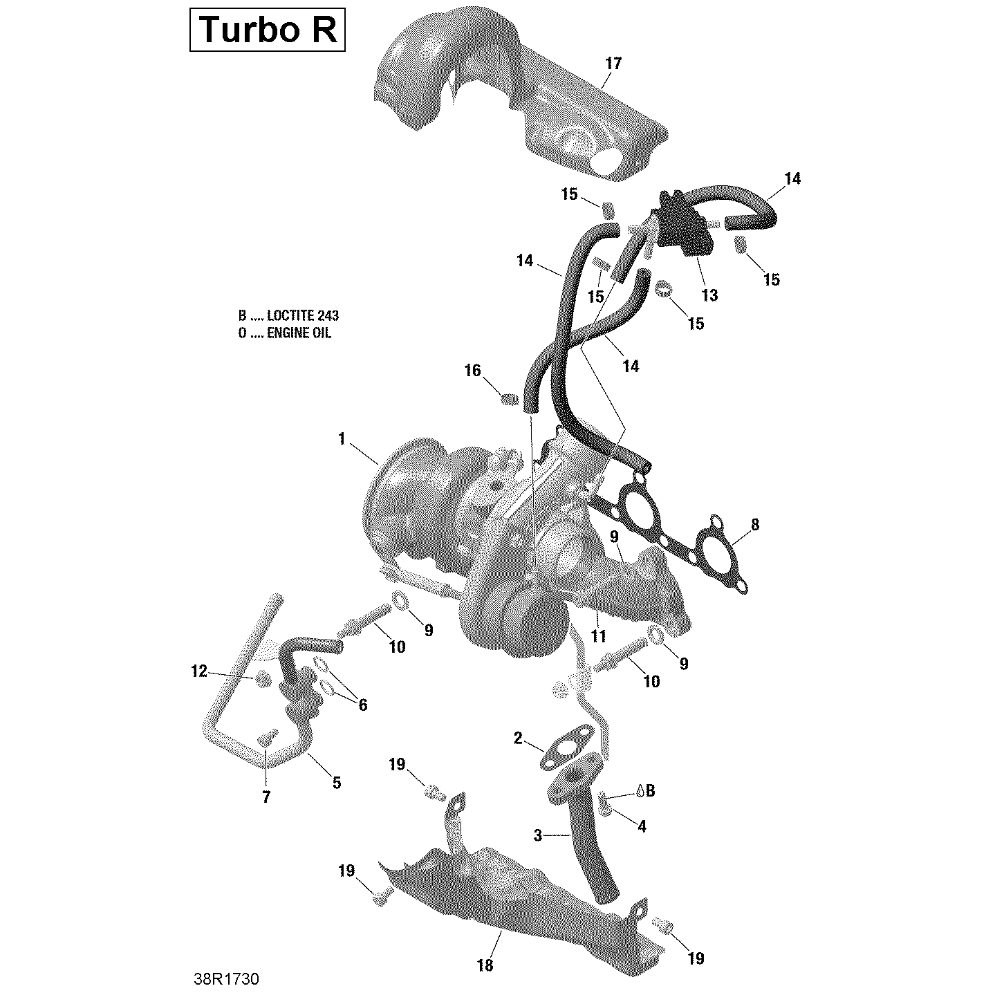 An Image of a Genuine Can-Am Parts Schematic Diagram showing the schematic - TURBOCHARGER
