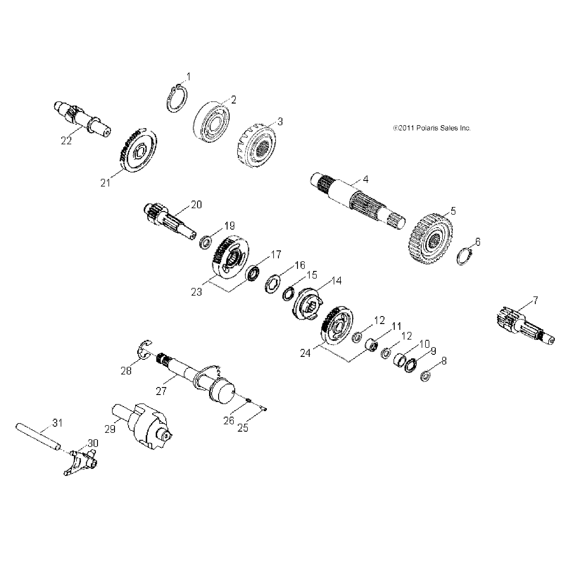 An Image of a Genuine Polaris Parts Schematic Diagram showing the schematic - DRIVE TRAIN: TRANSMISSION - 2025 POLARIS PHOENIX 200