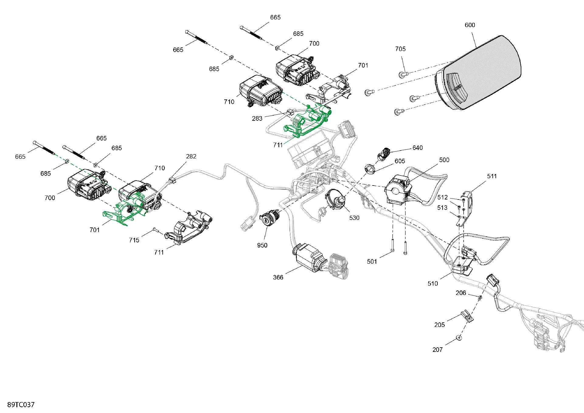 An Image of a Genuine Can-Am Parts Schematic Diagram showing the schematic - ELECTRIC - FRONT SECTION