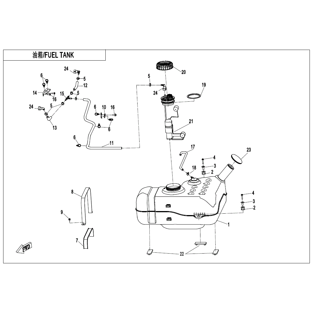An Image of a Genuine CFMOTO Parts Schematic Diagram showing the schematic - FUEL TANK - 2020 CFMOTO UFORCE 1000
