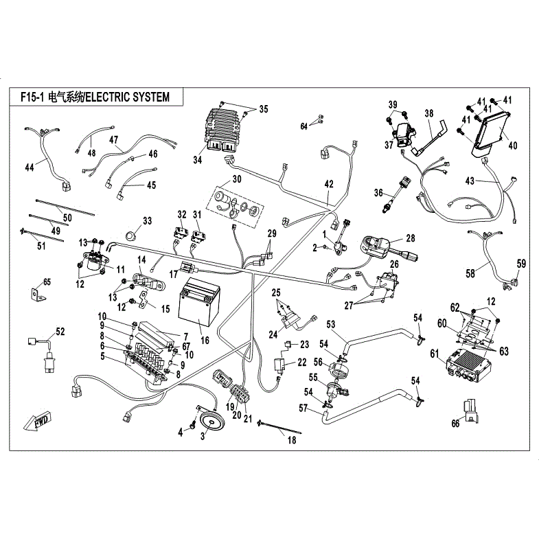 An Image of a Genuine CFMOTO Parts Schematic Diagram showing the schematic - ELECTRIC SYSTEM - 2018 CFMOTO UFORCE 500