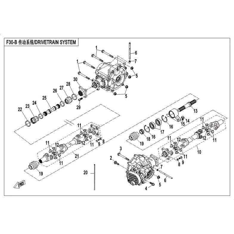 An Image of a Genuine CFMOTO Parts Schematic Diagram showing the schematic - DRIVETRAIN SYSTEM (2018) - 2018 CFMOTO ZFORCE 500