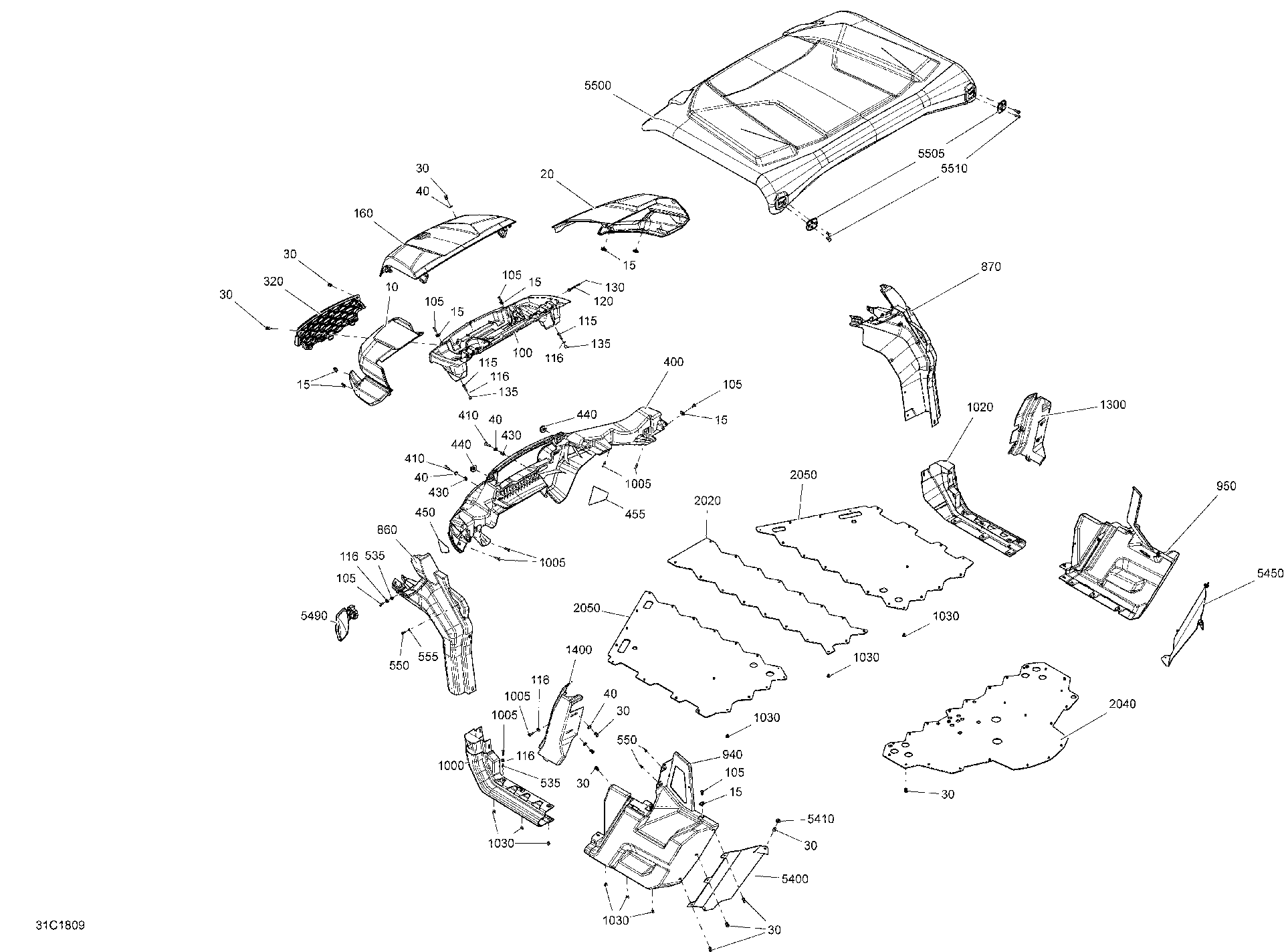 An Image of a Genuine Can-Am Parts Schematic Diagram showing the schematic - BODY DEFENDER NON MAX HD8 HD10 - BREAK UP COUNTRY CAMO MODELS