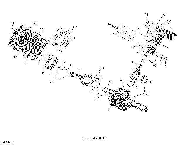 An Image of a Genuine Can-Am Parts Schematic Diagram showing the schematic - CRANKSHAFT AND PISTONS - 650 EFI
