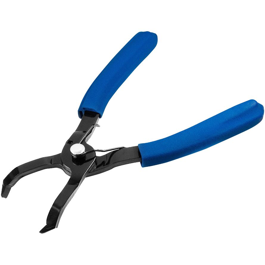 The Body Rivet Pliers Tool by Helix features black metal jaws and blue rubber-coated handles. Shown slightly open on a white background, this universal tool is designed for efficient plastic rivet removal.