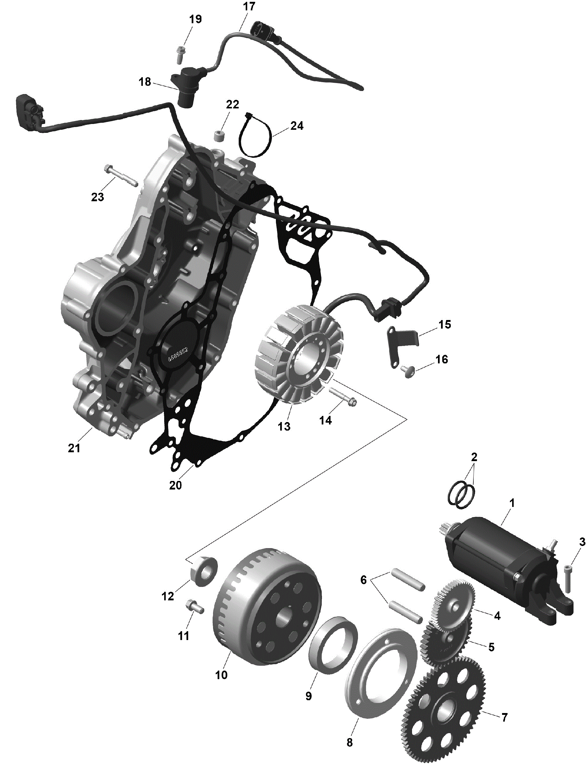 An Image of a Genuine Can-Am Parts Schematic Diagram showing the schematic - ROTAX - MAGNETO AND ELECTRIC STARTER