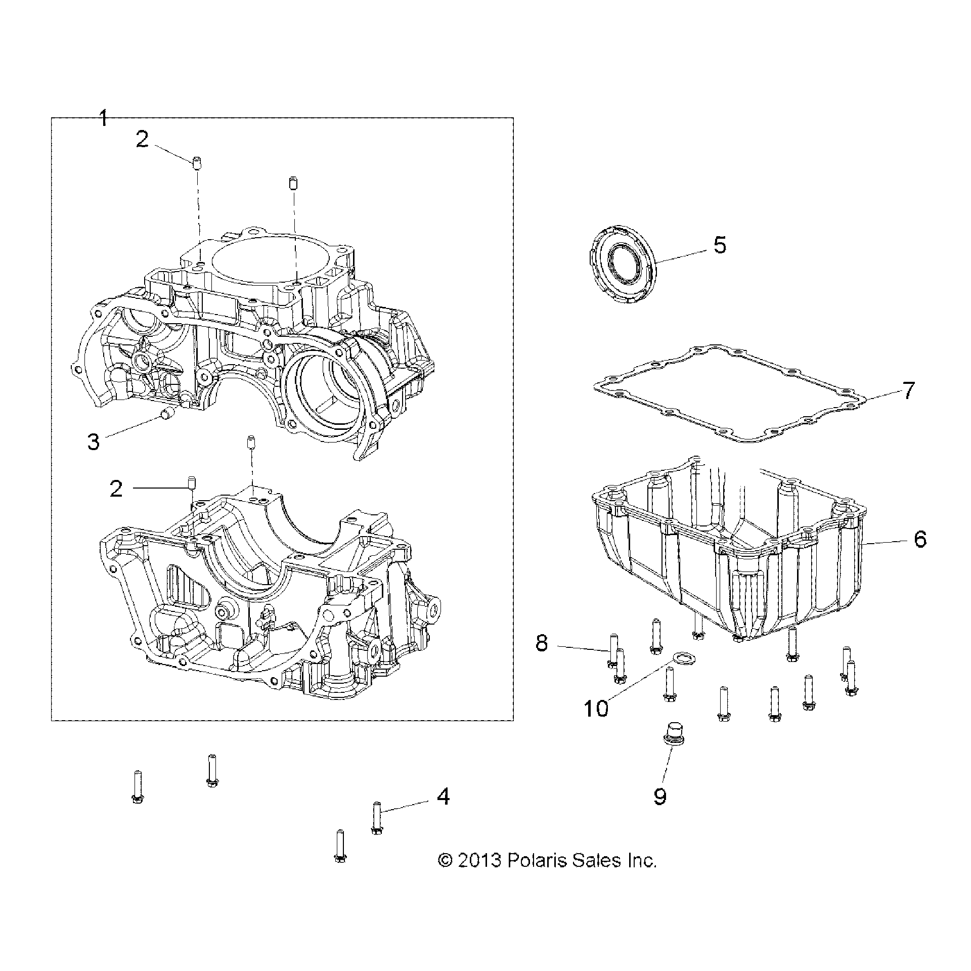 An Image of a Genuine Polaris Parts Schematic Diagram showing the schematic - ENGINE: CRANKCASE AND OIL SUMP - 2015 POLARIS SPORTSMAN ETX EFI