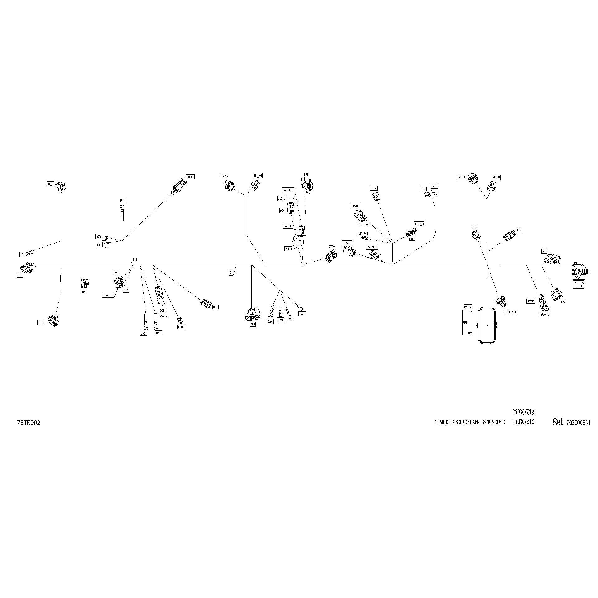 An Image of a Genuine Can-Am Parts Schematic Diagram showing the schematic - ELECTRIC - MAIN HARNESS - 409010700