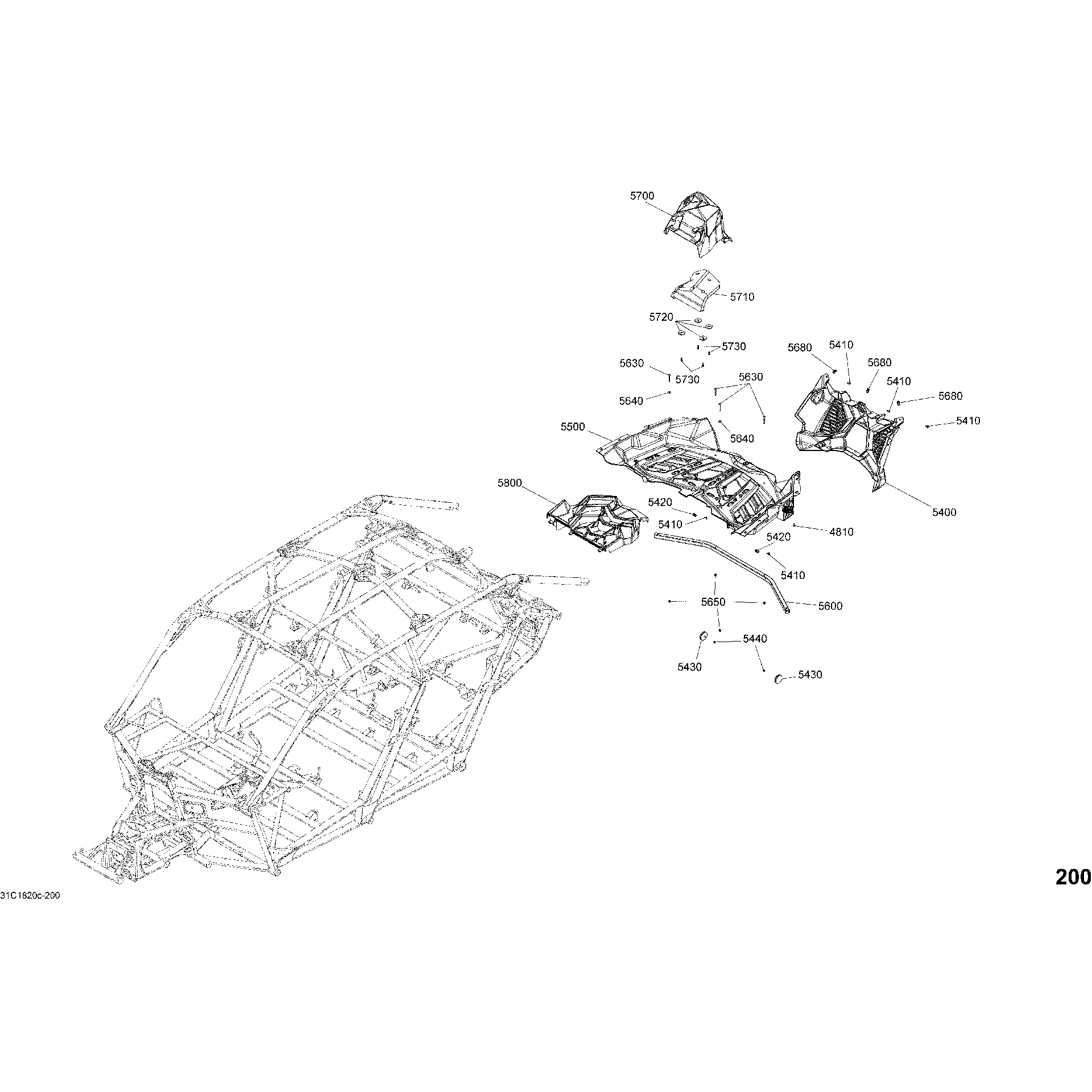 An Image of a Genuine Can-Am Parts Schematic Diagram showing the schematic - BODY PARTS - LIQUID GOLD - PACKAGE X RS DPS - REAR SECTION