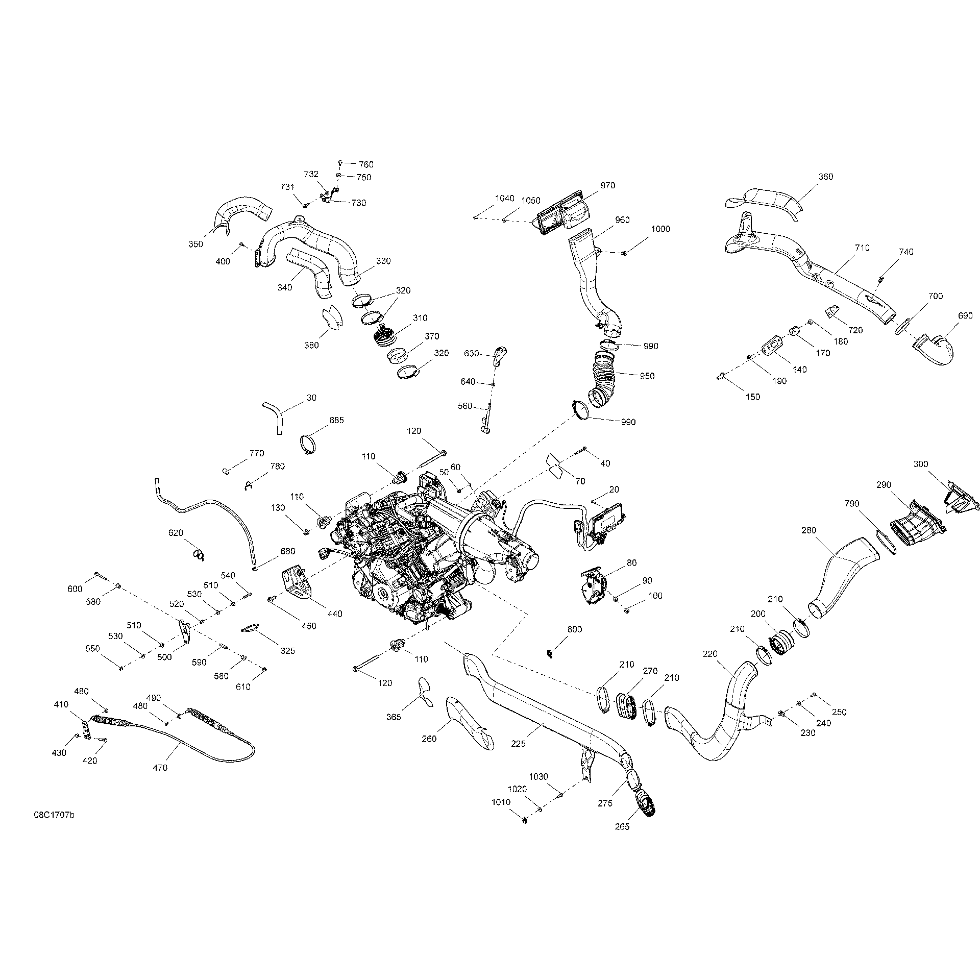 An Image of a Genuine Can-Am Parts Schematic Diagram showing the schematic - ENGINE - 1000R EFI EXCEPT X MR
