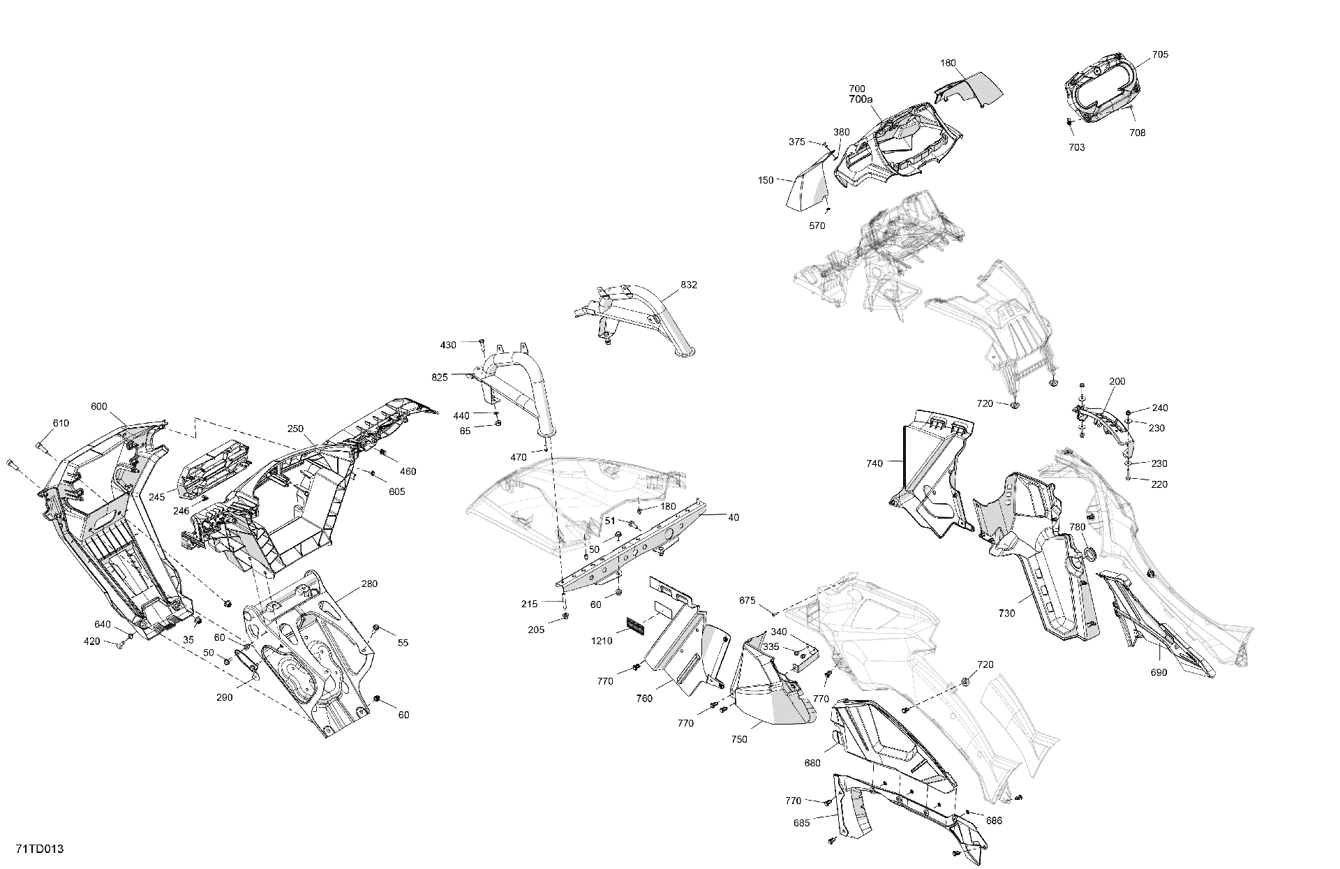 An Image of a Genuine Can-Am Parts Schematic Diagram showing the schematic - BODY - FRONT SECTION