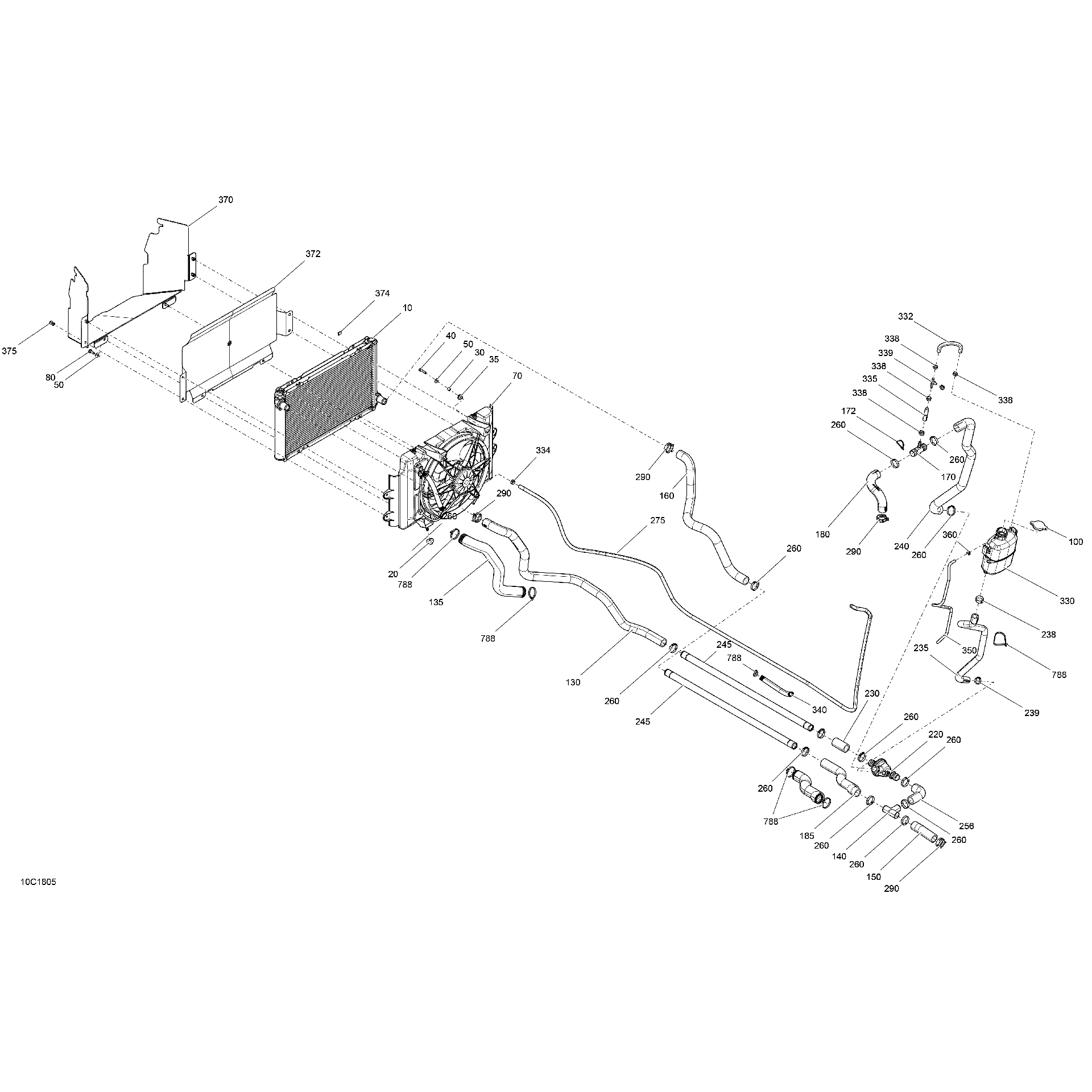 An Image of a Genuine Can-Am Parts Schematic Diagram showing the schematic - COOLING DEFENDER HD8 HD10 - ALL MODELS EXCEPT PACKAGE CAB
