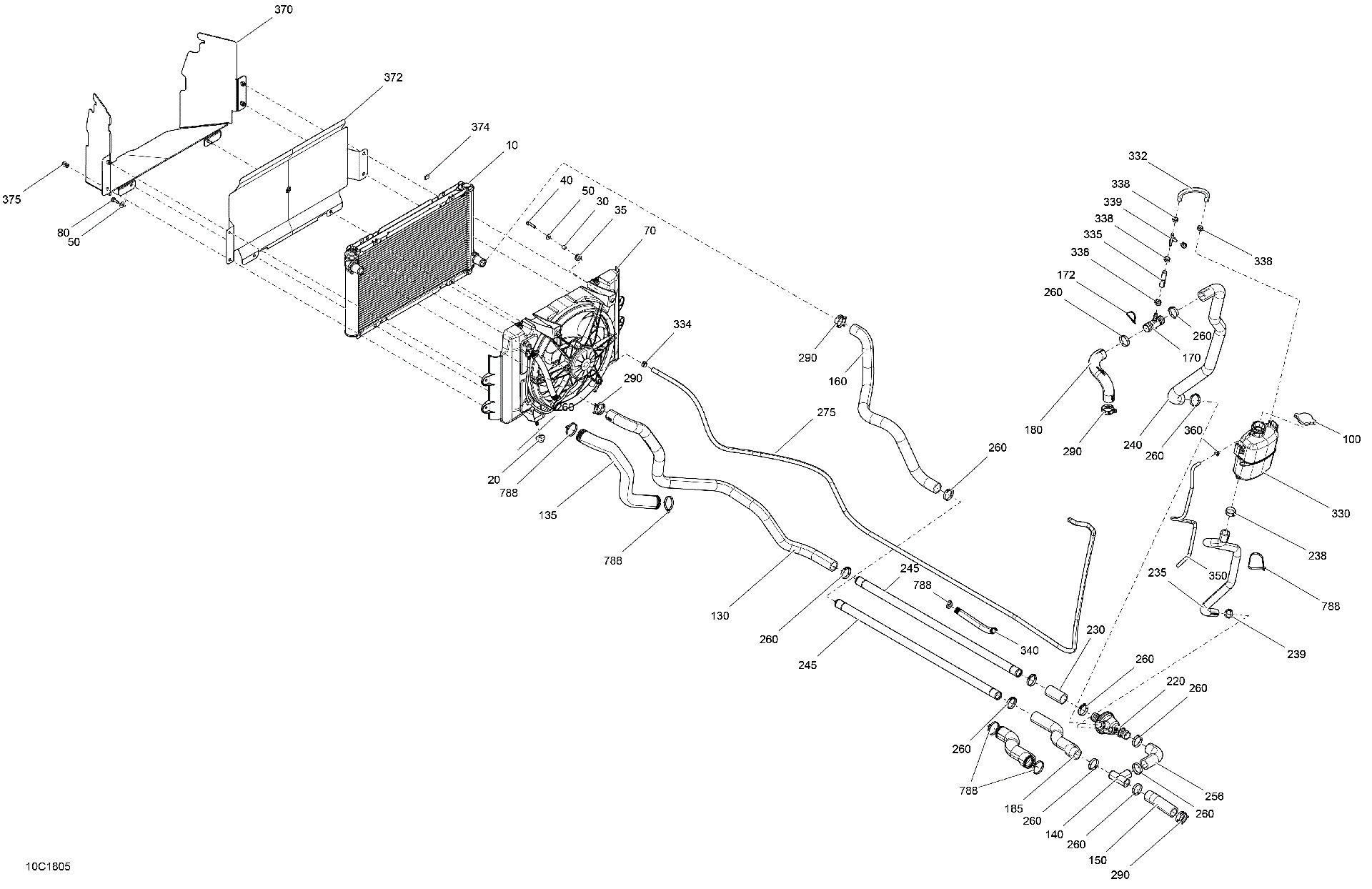 An Image of a Genuine Can-Am Parts Schematic Diagram showing the schematic - COOLING DEFENDER HD8 HD10 - ALL MODELS EXCEPT PACKAGE CAB